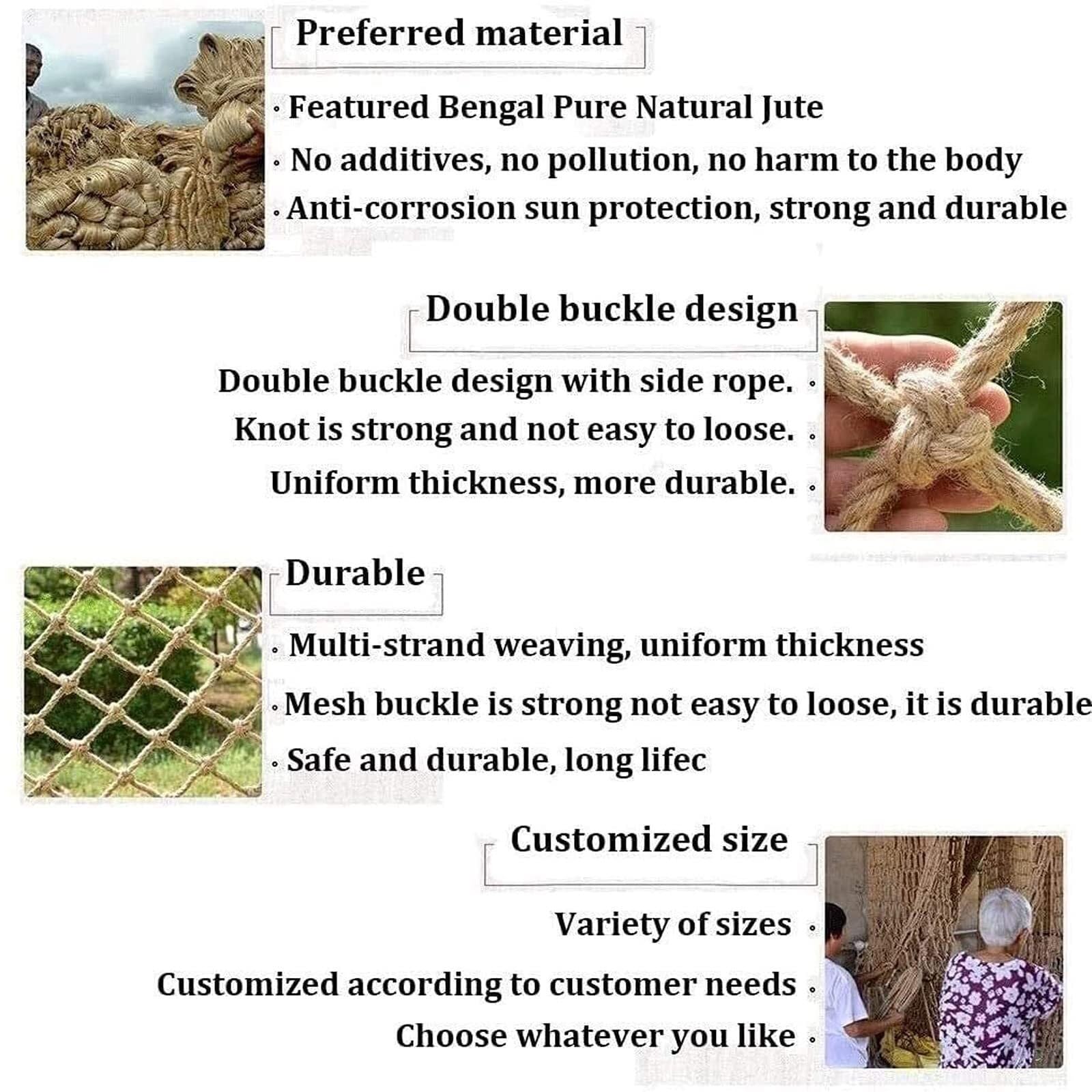 Safety Net Protective Netz Kletternetz Kinder Outdoor Mehrzwecknetz 1x1m - 6x10m Mehrere Größen Hanfseilnetz Treppen Schutznetz Langhaltend Stabil Balkon Zaunnetz Cargo Netz(2x8m)