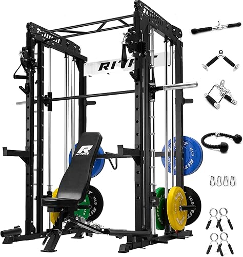 Miniatura 11 de RitFit Máquina M1 Pro Smith con sistema de cruce de cables, jaula multifunción para sentadillas para gimnasio en casa, rack de energía y paquetes