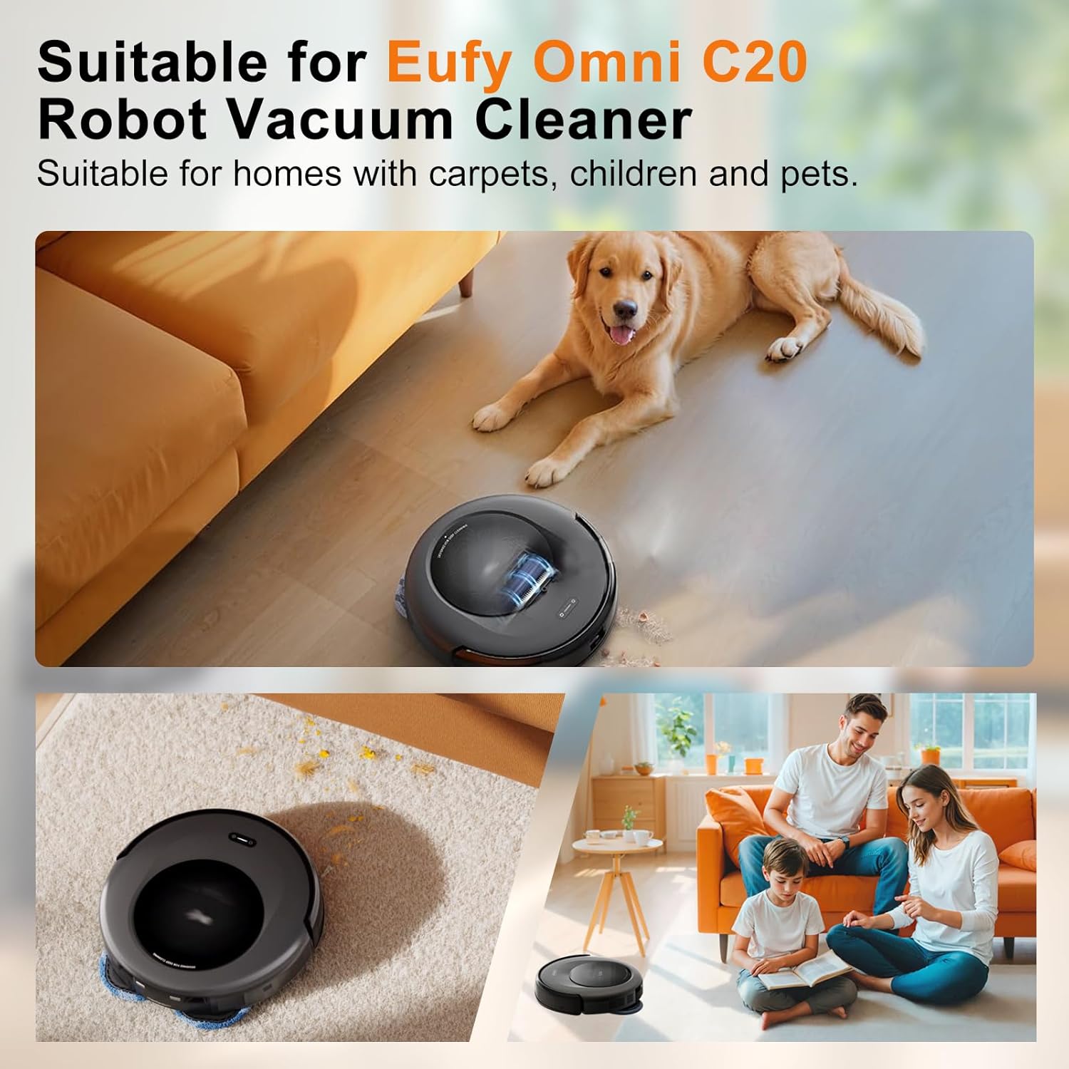 22 Pack Accessories Compatible with Eufy Omni C20 Robotic Vacuum Cleaner Accessory,1 Main Brush, 4 Sweeping Brushes,4 HEPA Filters,5 Dust Bags(Activated Carbon),6 Mop Pads