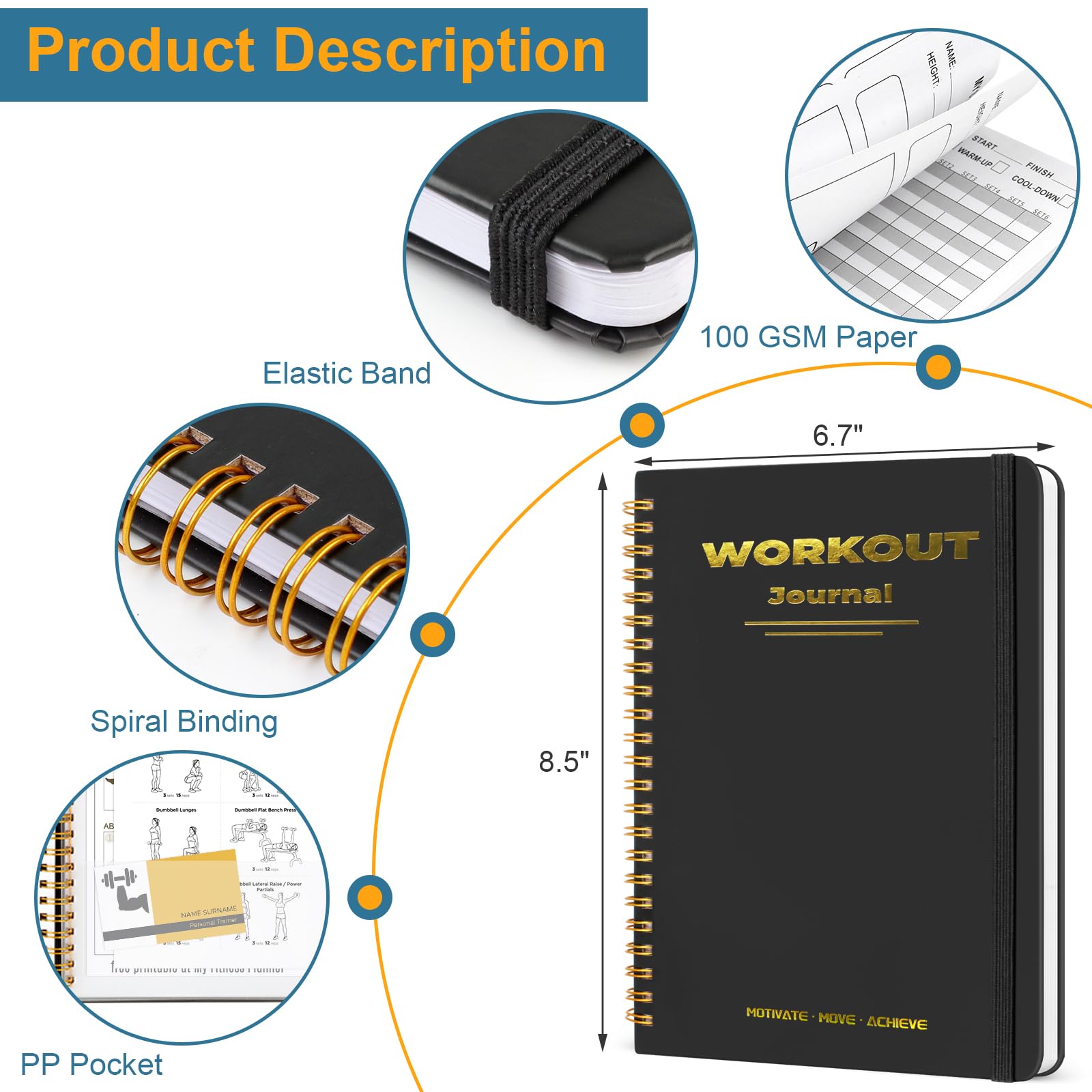 Guirnd Undated Fitness Workout Journal for Men & Women, A5(8.5