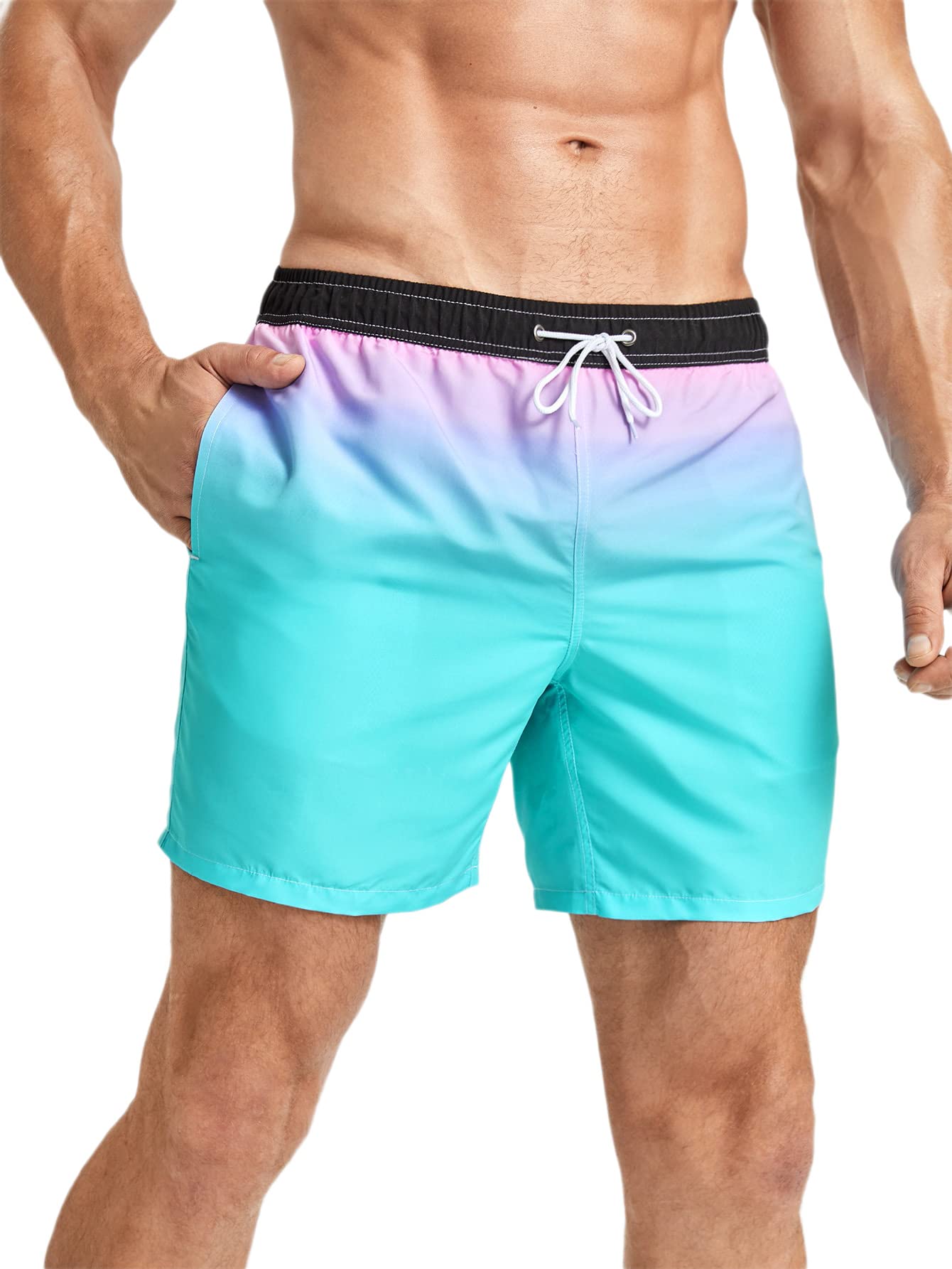 Men's Swim Trunks Quick Dry Beach Swim Shorts Print Bathing Suit with Pocket |Ombre Blue |XL-image-18