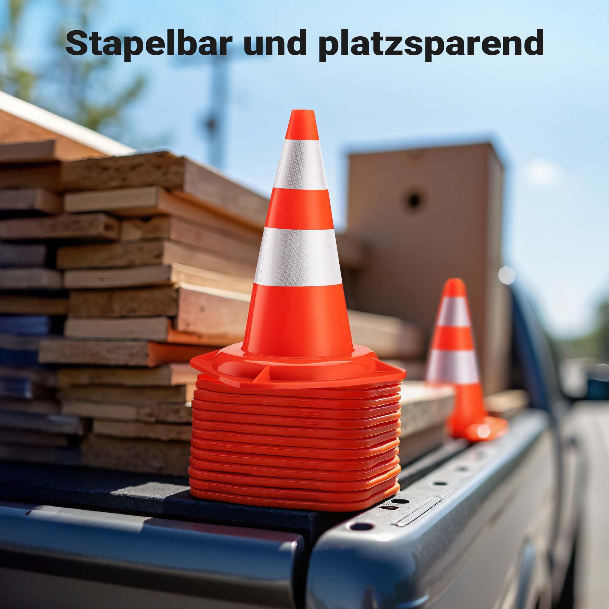 Wiltec Cônes de signalisation 50 cm de haut, lot de 6 pièces, cônes de signalisation pour sécuriser, pylônes réfléchissants en PVC robuste pour chantiers