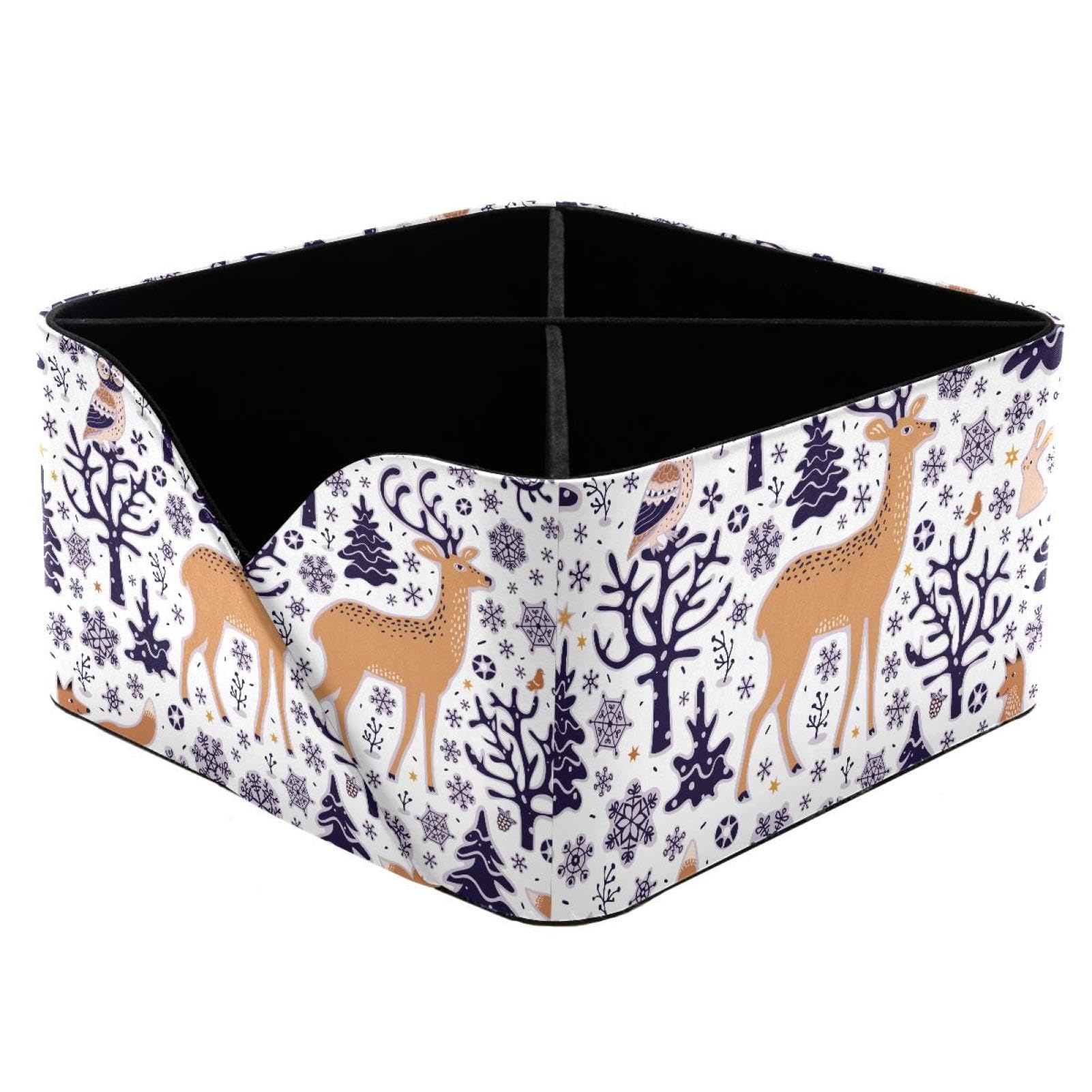 KengjuTesu Forest Animals Owl Deer Birds Foxes Trees Snowflakes Pattern Desktop Organizer Pen Holder, Rectangular Pencil Cup for Office, Study and Makeup Stations