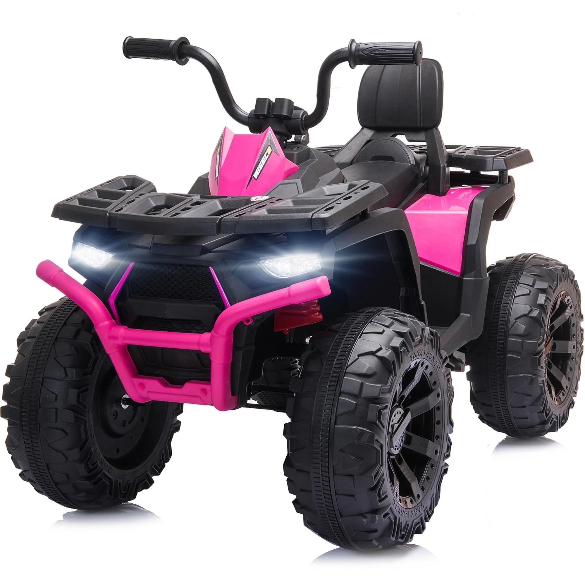 Hikiddo 24V Kids 4 Wheeler ATV, 2-Seater Electric ATV Four Wheeler for Big Kids with Bluetooth, 14.4" Big Wheels - Rose Pink