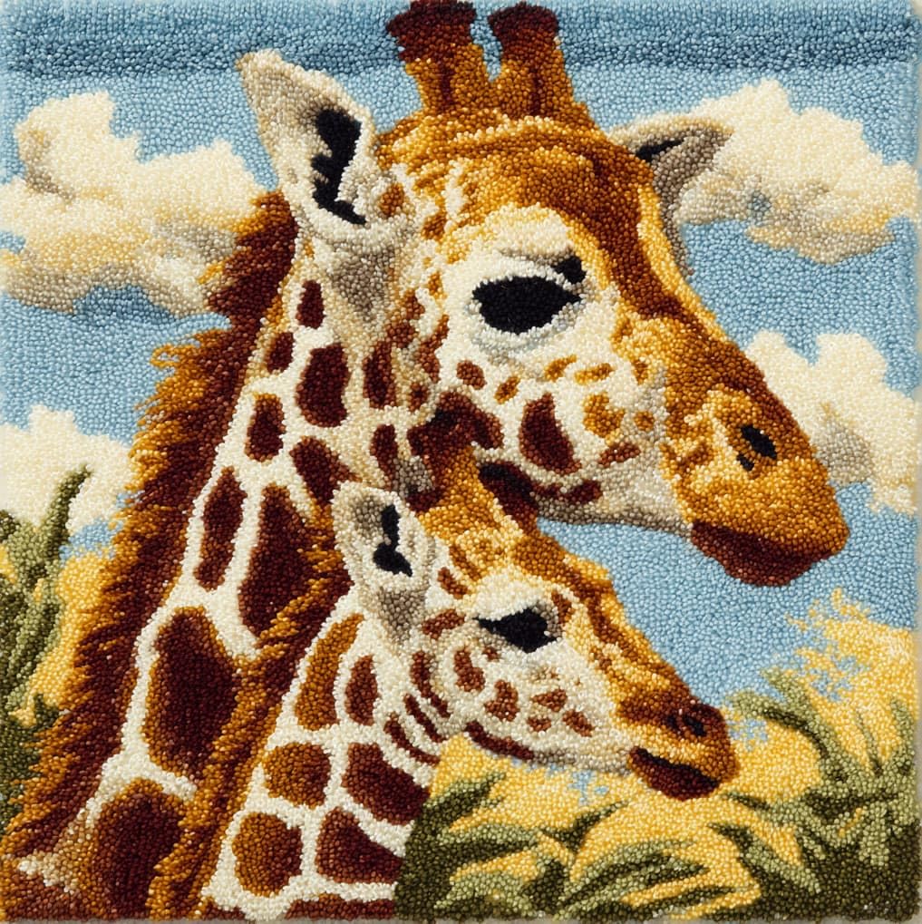 AxiangziK Latch Hook Pillow Cover Kit,Giraffe Mother and Baby
