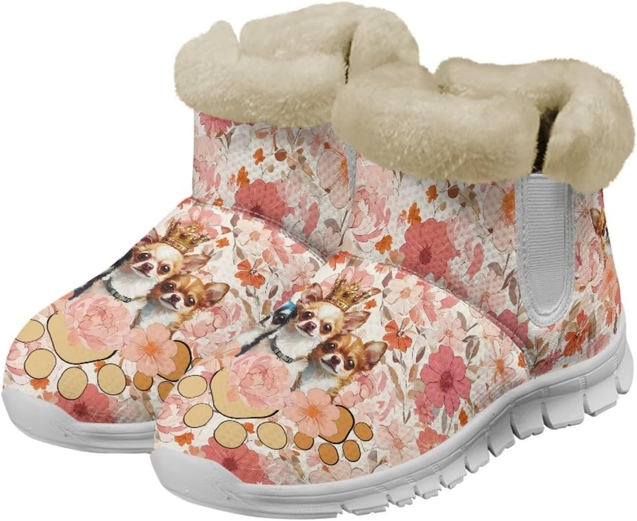 chaqlin Dog Print Snow Boots Winter Boots Flat Heels Womens Ankle Warm Casual Outdoor Boots Slip Resistant Lightweight Boots Soft Flannel Fur Lined Boots