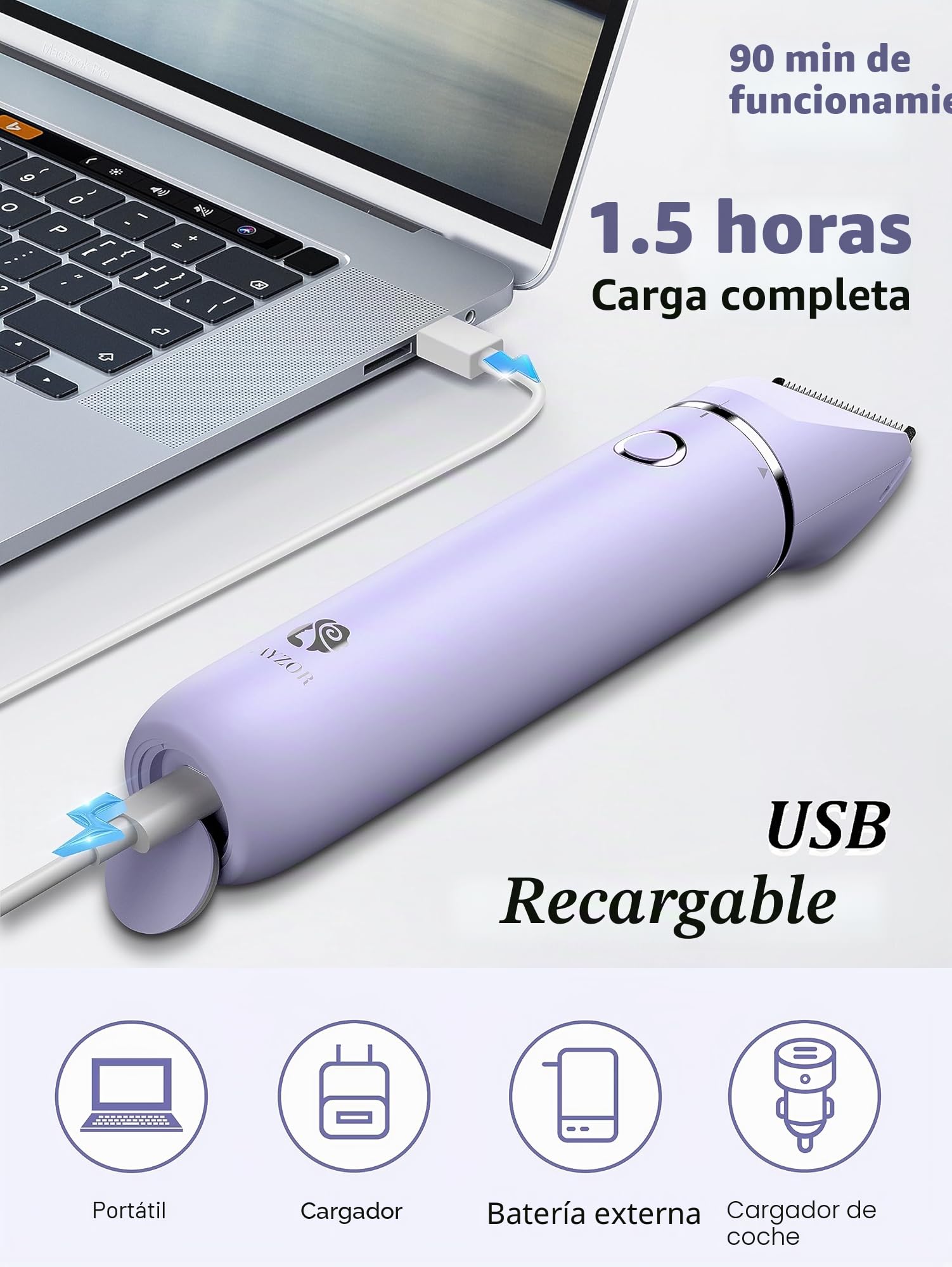 Cayzor Kit de recortadora y afeitadora de bikini para mujer, 2 en 1, eléctrica, húmeda/seca, depilación facial, inalámbrica, impermeable, para cara, labios, barbillas, axilas, piernas