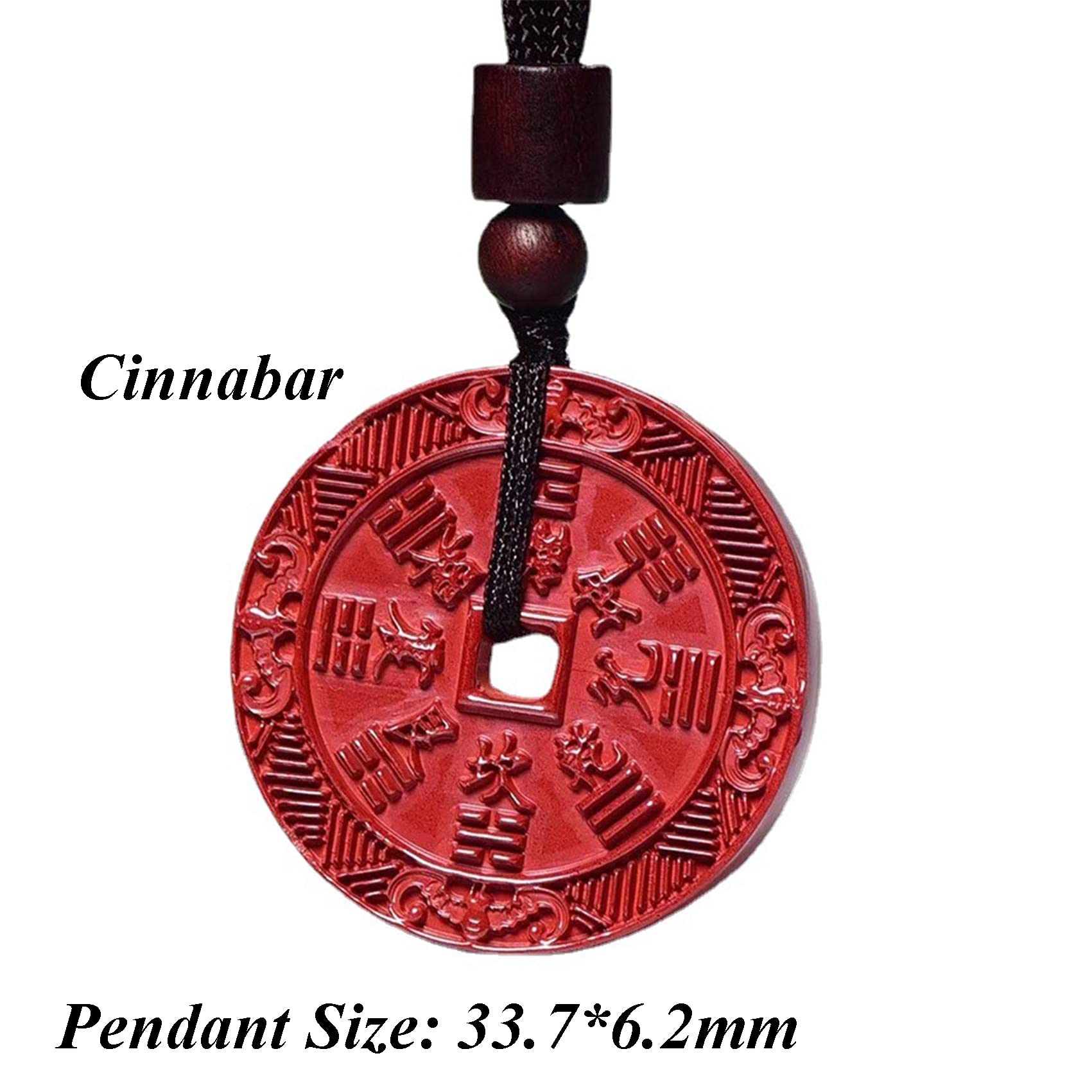 Naszyjnik, naturalny naszyjnik z cynobru Feng Shui Amulet naszyjnik dla kobiet mężczyzn Bagua Charm wisiorek naszyjnik talizman kamień długi naszyjnik kryształ kwarcowy naszyjnik bogactwo dobry naszyj