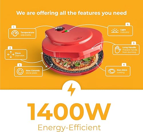 Miniatura 4 de MisterChef Máquina de pizza para encimera, mini horno de pizza de 1450 W, horno para hacer pizza con placa de cerámica antiadherente de 12 pulgadas,