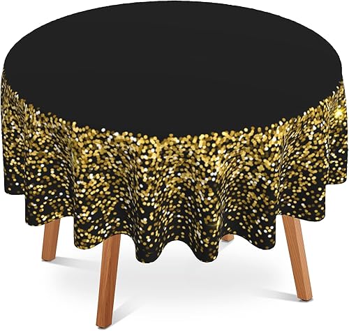 Mantel redondo con purpurina dorada, lavable, a prueba de polvo, para cocina, comedor, 60 pulgadas