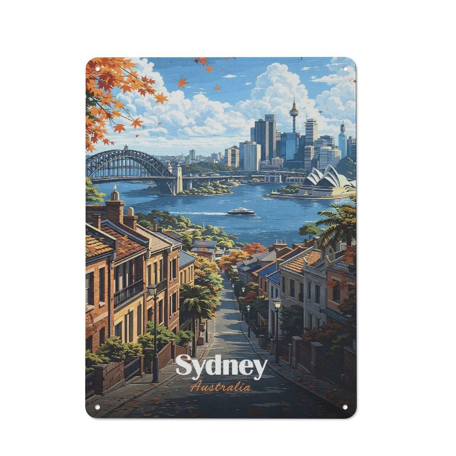 Junmoney Style-10 Retro Metal Plaque 40X30cm Featuring Sydney Skyline With Opera House And Harbour Bridge For Workshop Wall, For Metal Sign Collectors, For Garage And Workshop Walls