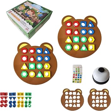 Shape Matching Game, Children Puzzles Geometric Shape Quick Board Toy, Cute Bear Shaped Checkerboard Interactive Board Toys for Two Players with Bell