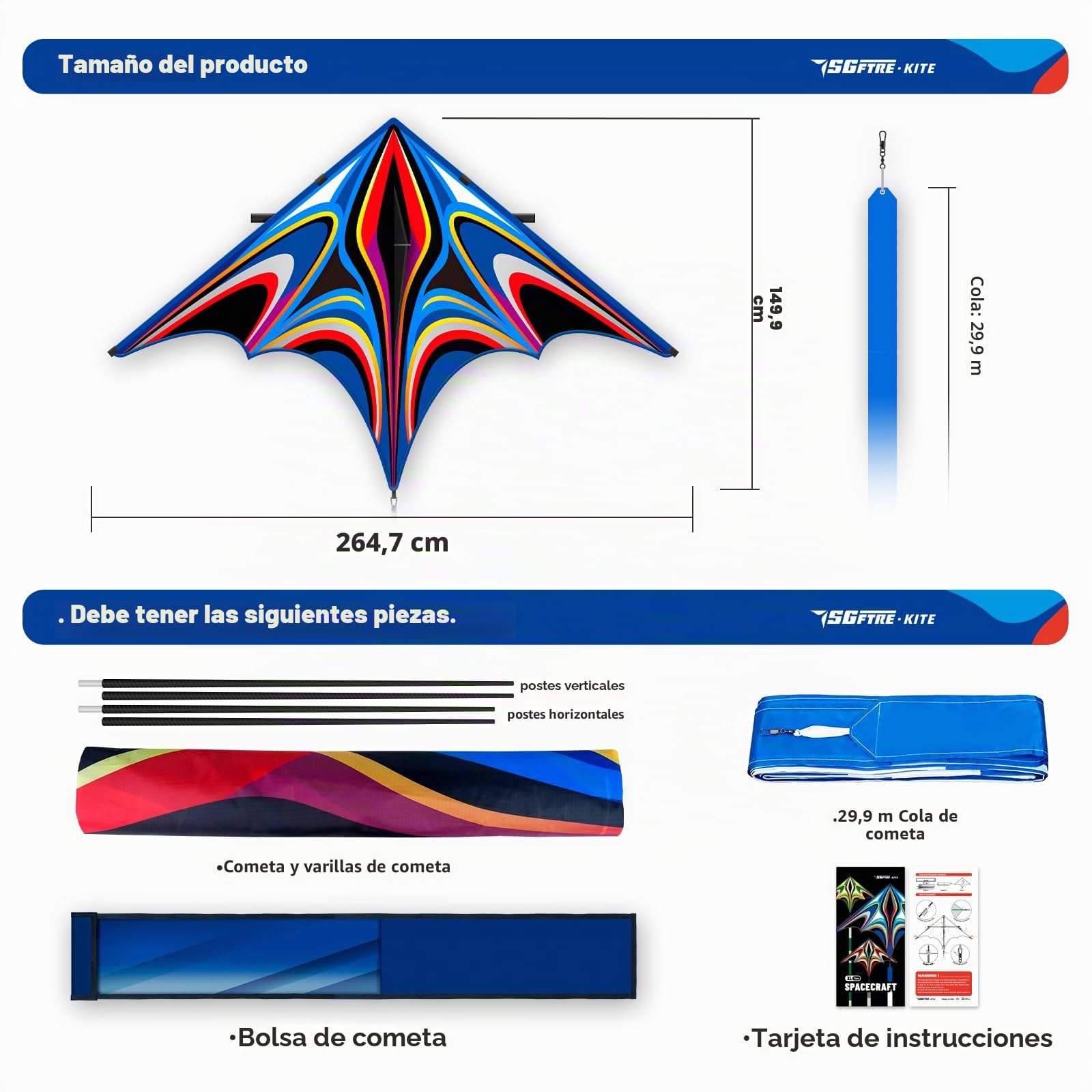SGftre Cometa Delta grande azul para niños y adultos, extremadamente fácil de volar para principiantes, cometas para viajes a la playa, parque, actividades familiares al aire libre
