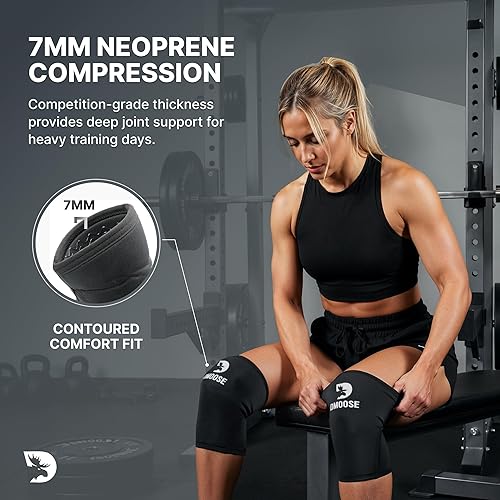 Miniatura 6 de DMoose Fitness Knee Sleeves for Weightlifting (Pair) 7mm Neoprene Joint Support for Squats & Powerlifting - Non Slip Knee Sleeve for Pain Relief Men
