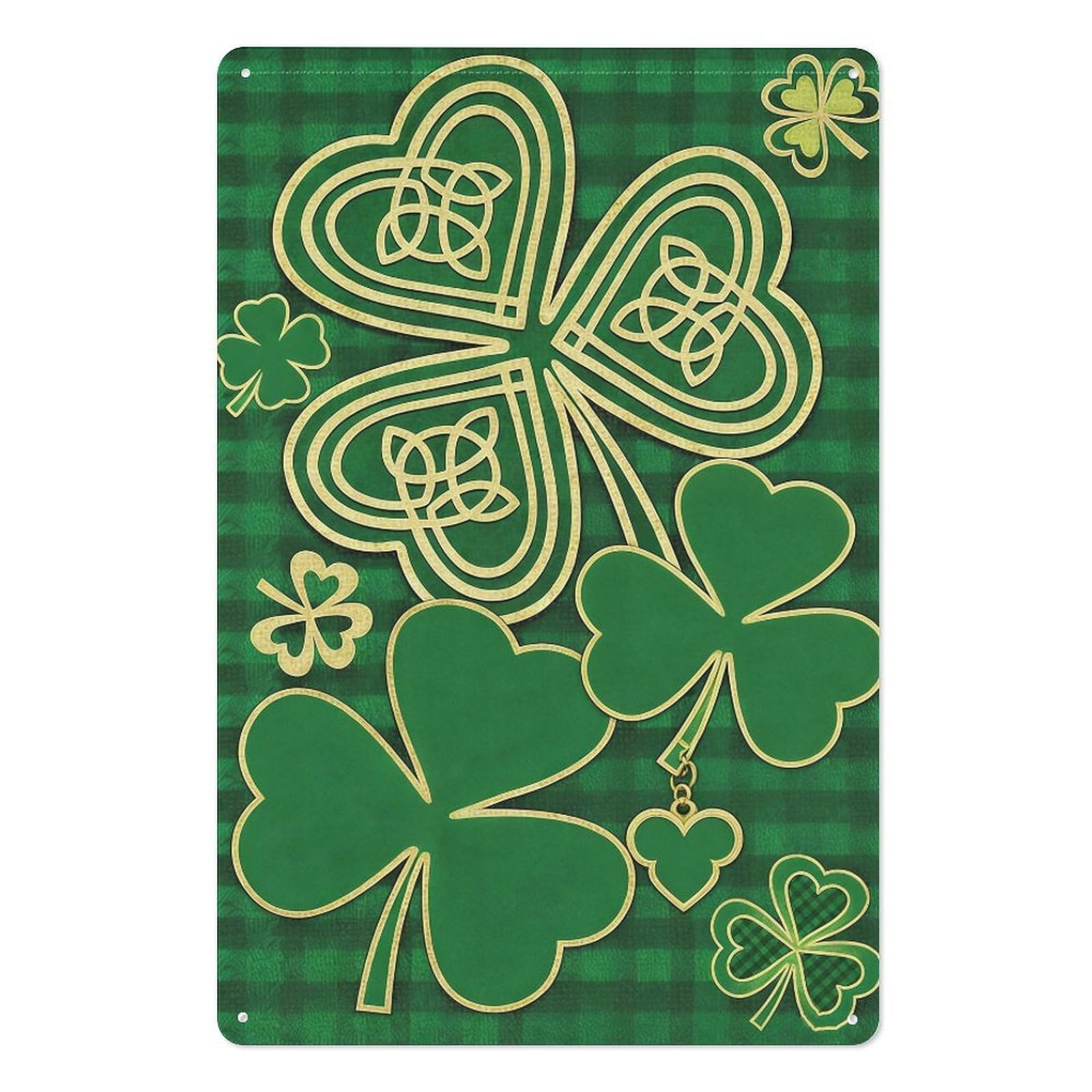 peiyeety Celtic Knot Clover Metal Tin Sign 8x12 Inch – Green & Gold St Patrick's Day Decor, Vintage Irish Shamrock Wall Art with Intricate Pattern for Pub, Home Bar, or Office Wall Plaque