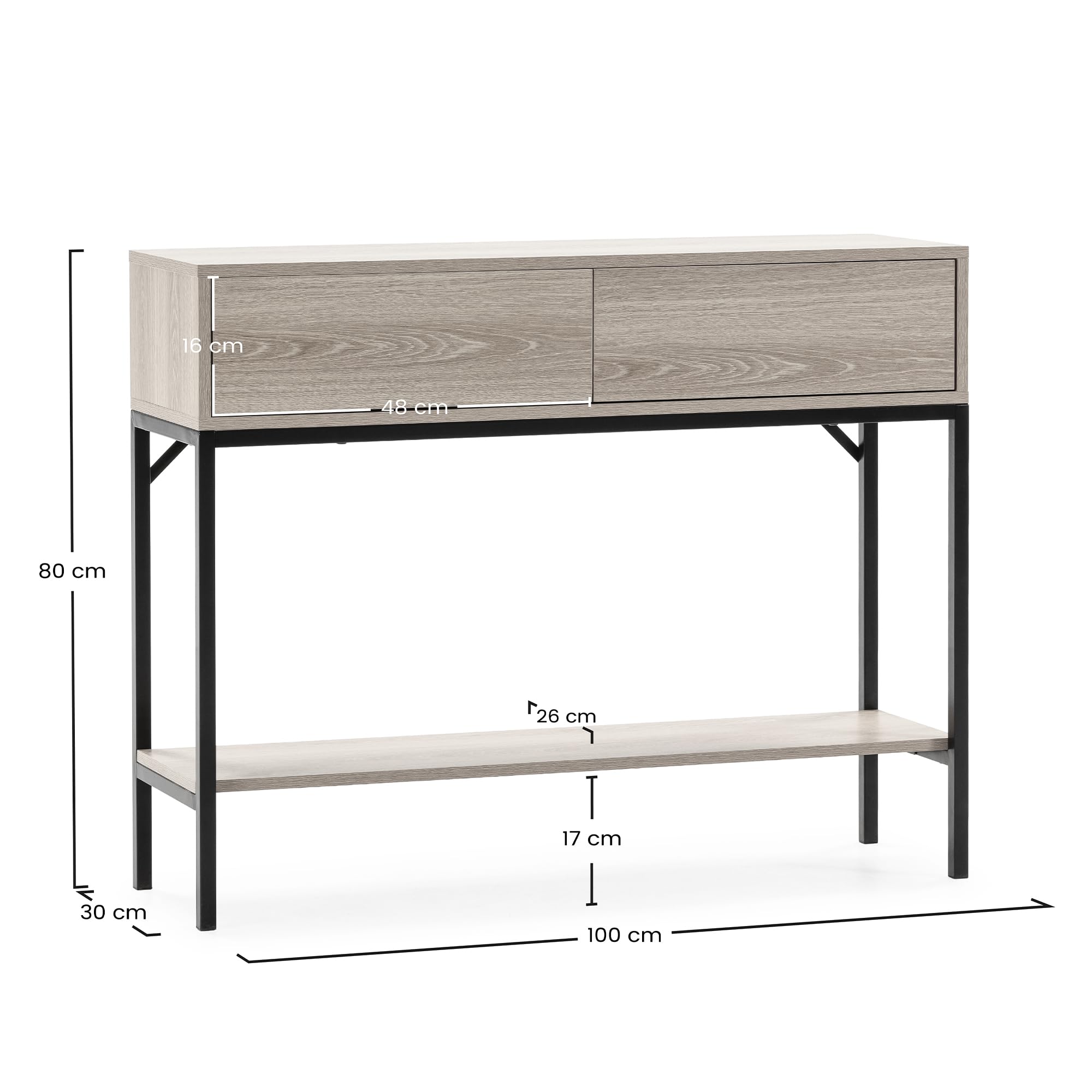 HOMN LIVING Consolle da ingresso Auri con 2 cassetti, colore rovere, 100 cm (larghezza) 30 cm (profondità) 80 cm (altezza)