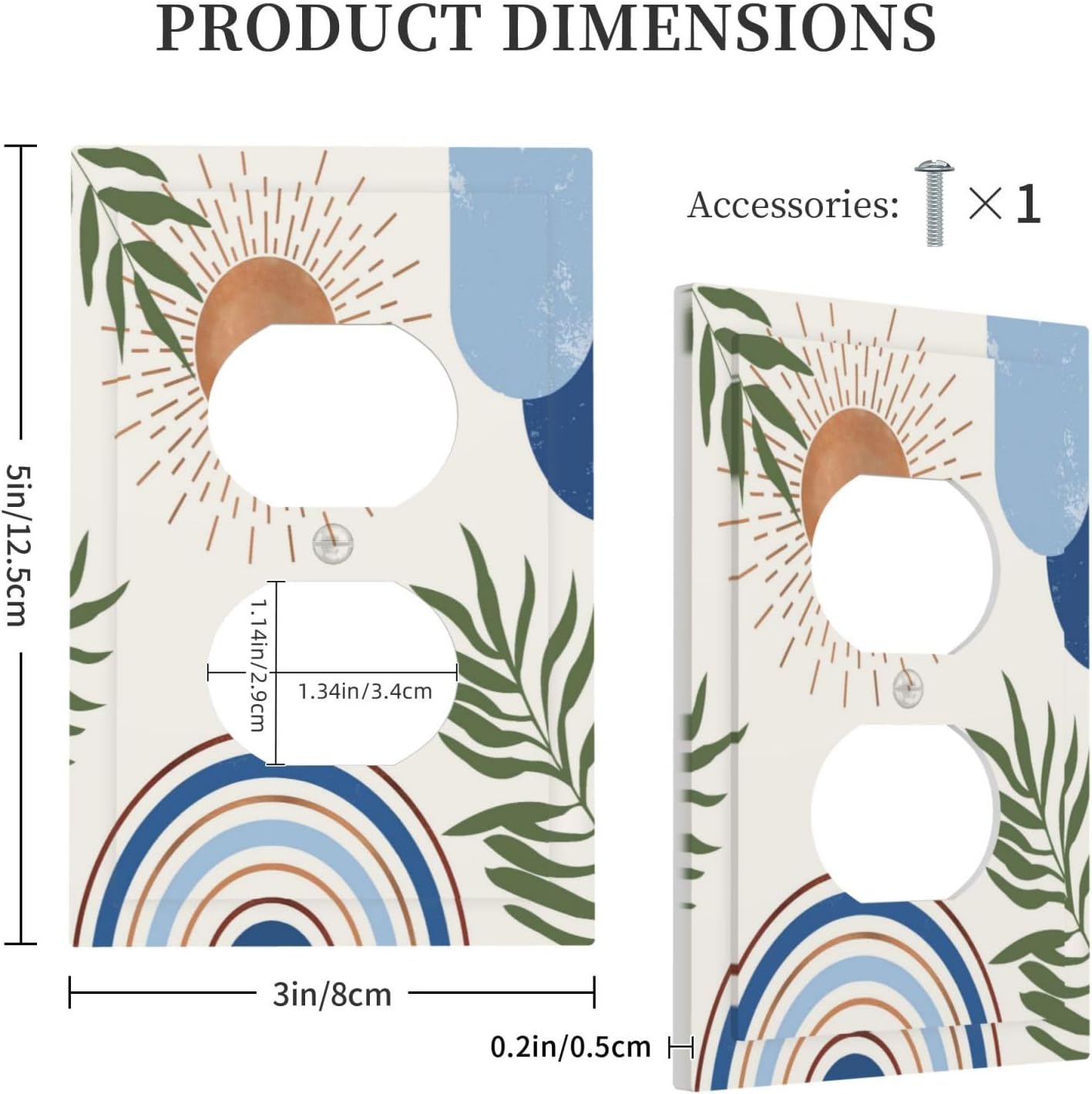 Boho Mid Century Sun Sunrise Duplex Outlet Covers Light Switch Cover Decorative Abstract Bohemian Wall Plate Electrical Switch Plate Receptacle Faceplate for Kitchen Bathroom 5" x 3"