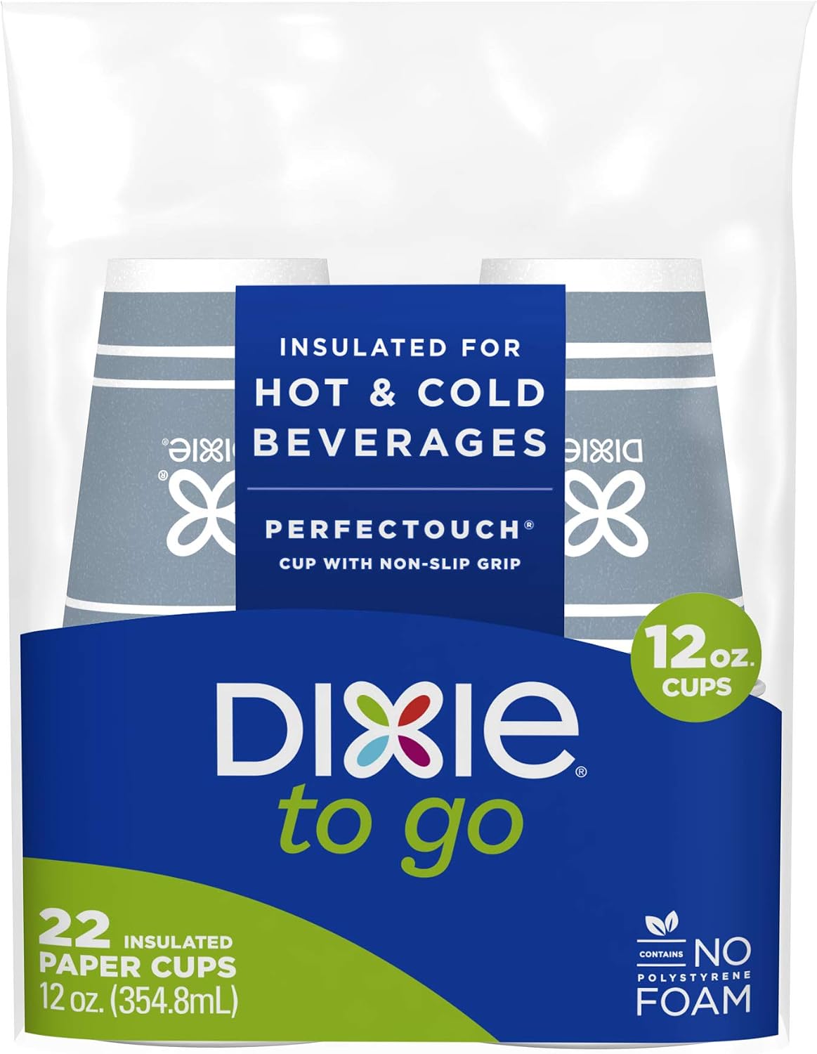 Dixie To Go Paper Cups & Lids, 12Oz, 14 Count, Assorted Designs, Disposable Insulated Cups & Lids