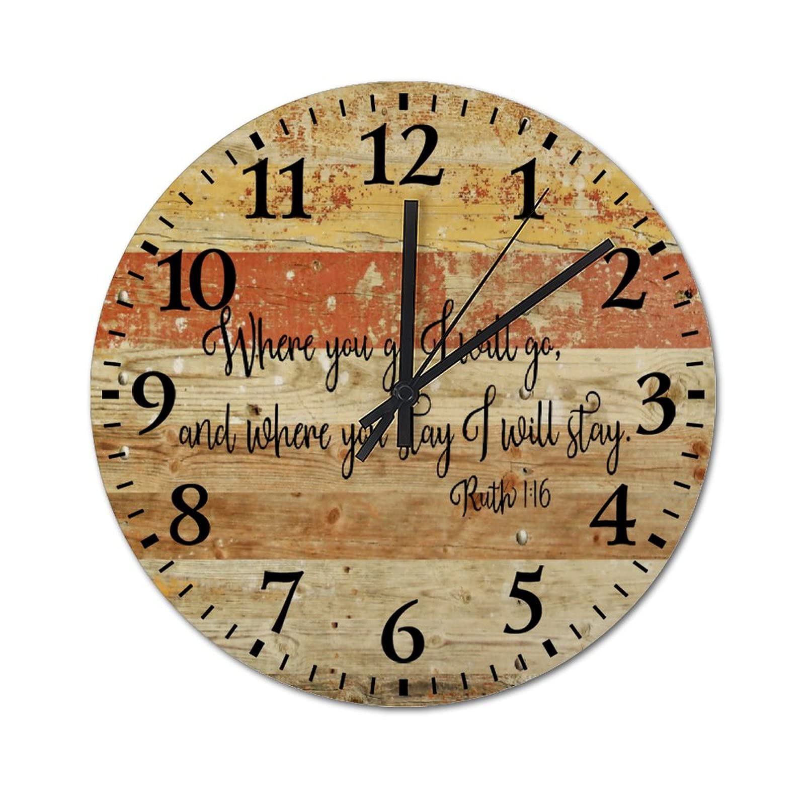 Wall Clock Decorative Wood Style Fashion Wooden Clock Where You Go I Will Go for Living Room Bedroom Restaurant, Farmhouse Clocks Silent Battery Operated