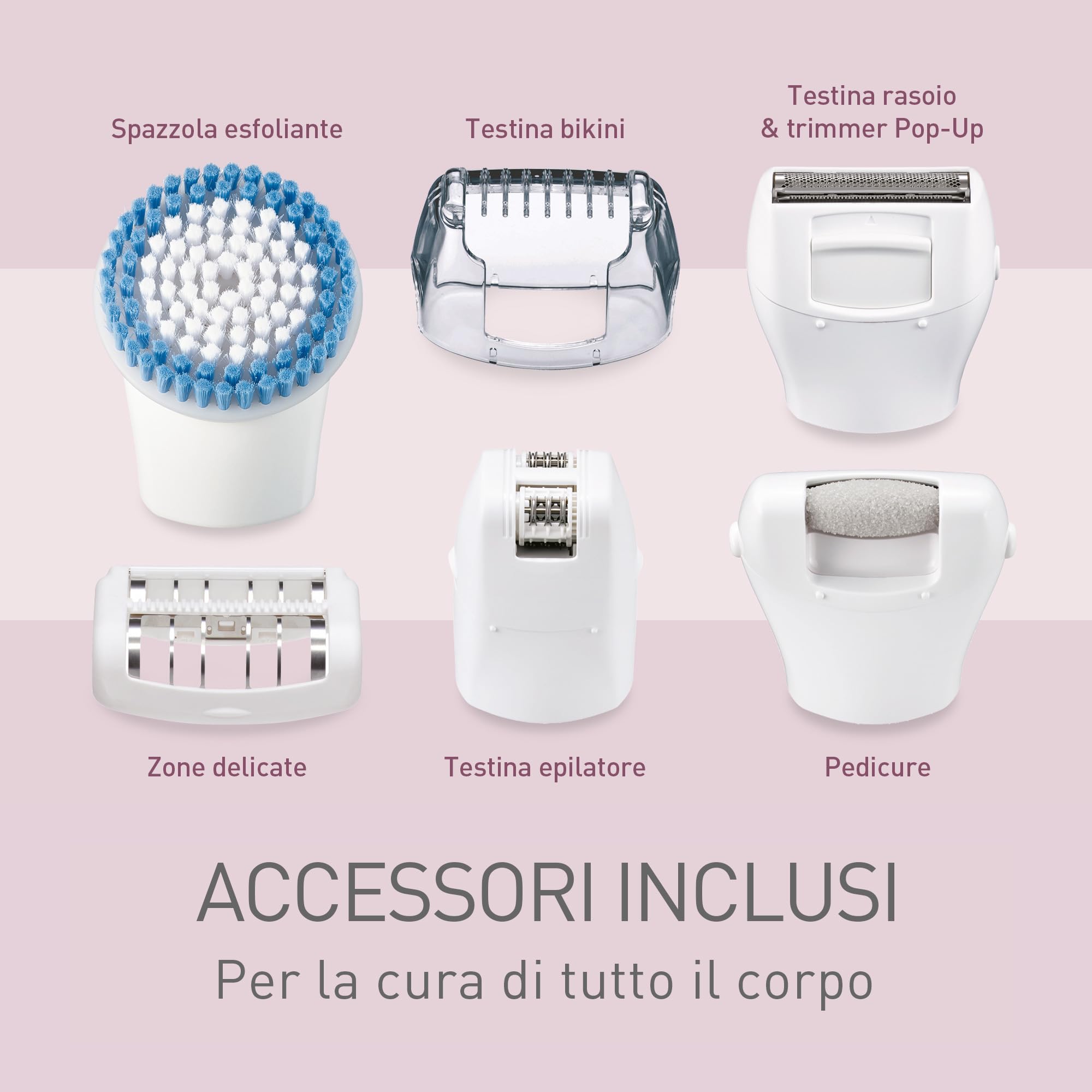 Panasonic ES-EYL9-P503 Cordless Wet & Dry Epilator and Eyebrow/Facial Epilator for Women, Short Hair Removal, 3 Speeds, Foot Care Accessories and Bikini Trimmer, White/Light Purple