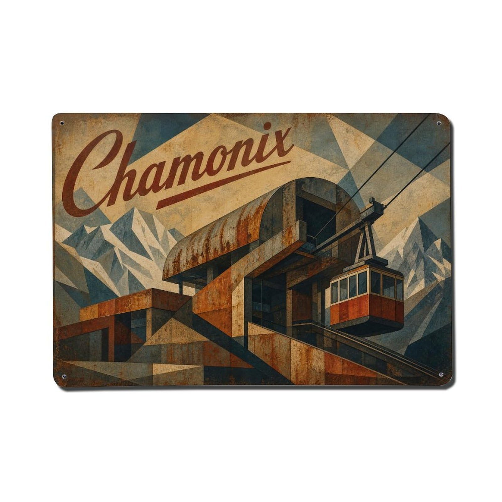 Vintage Travel Chamonix Tramway Mountain Station France Metal Tin Sign