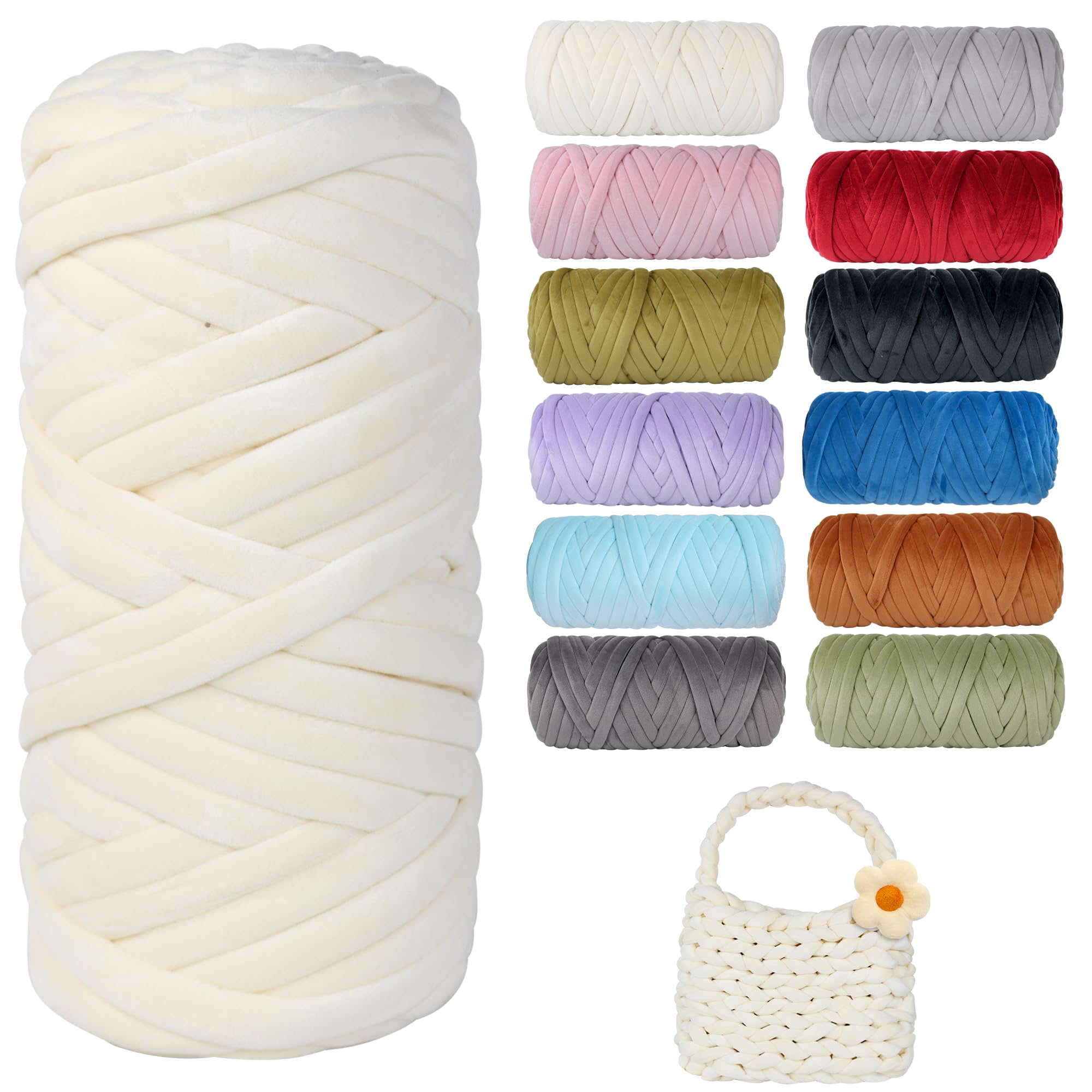 Hilo grueso de terciopelo beige de 65 yardas para tejer mantas a mano