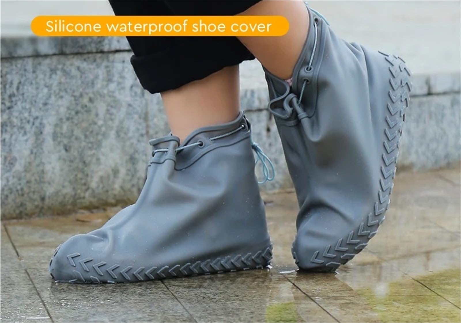 2 paia di scarpe in silicone antiscivolo impermeabili copriscarpe antipioggia resistenti all'usura elastiche for riutilizzabili for giornate pioggia all'aperto Per La Casa