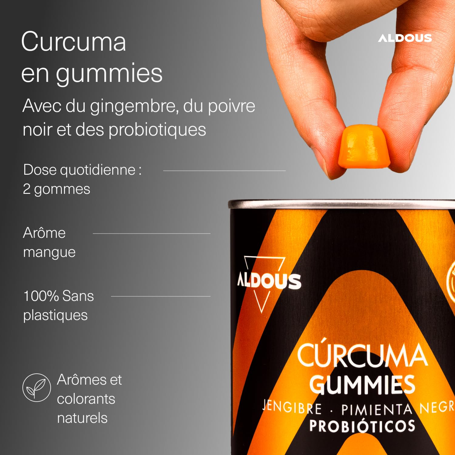Curcuma avec Gingembre et Poivre Noir + PROBIOTIQUES - 2500mg - 120 gommes - Goût Naturel de Mangue Épicée - Antioxydant, Anti-Inflammatoire - Curcumine, Curcuma Gingembre Poivre Noir