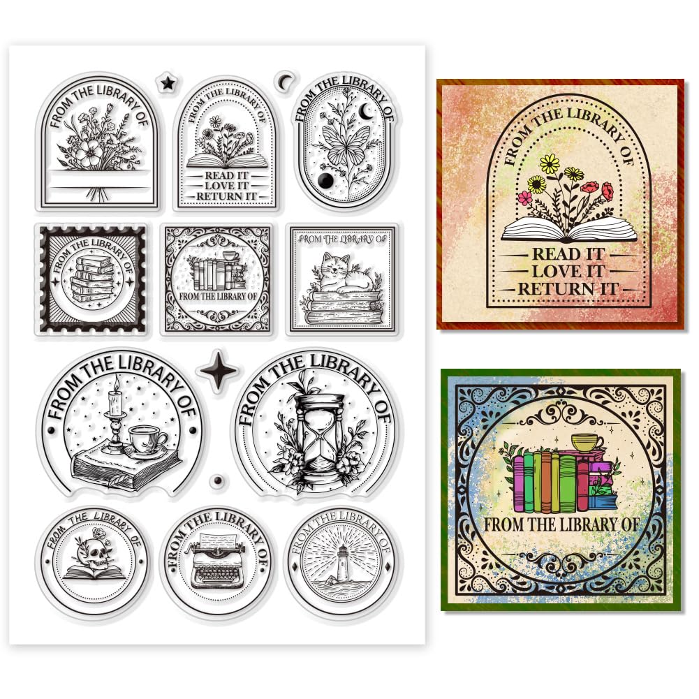 PH PandaHall from The Library of Clear Stamp - Sello de silicona personalizado para libros, estantería, sello transparente de lectura para tarjetas de biblioteca, álbumes de recortes, decoración de