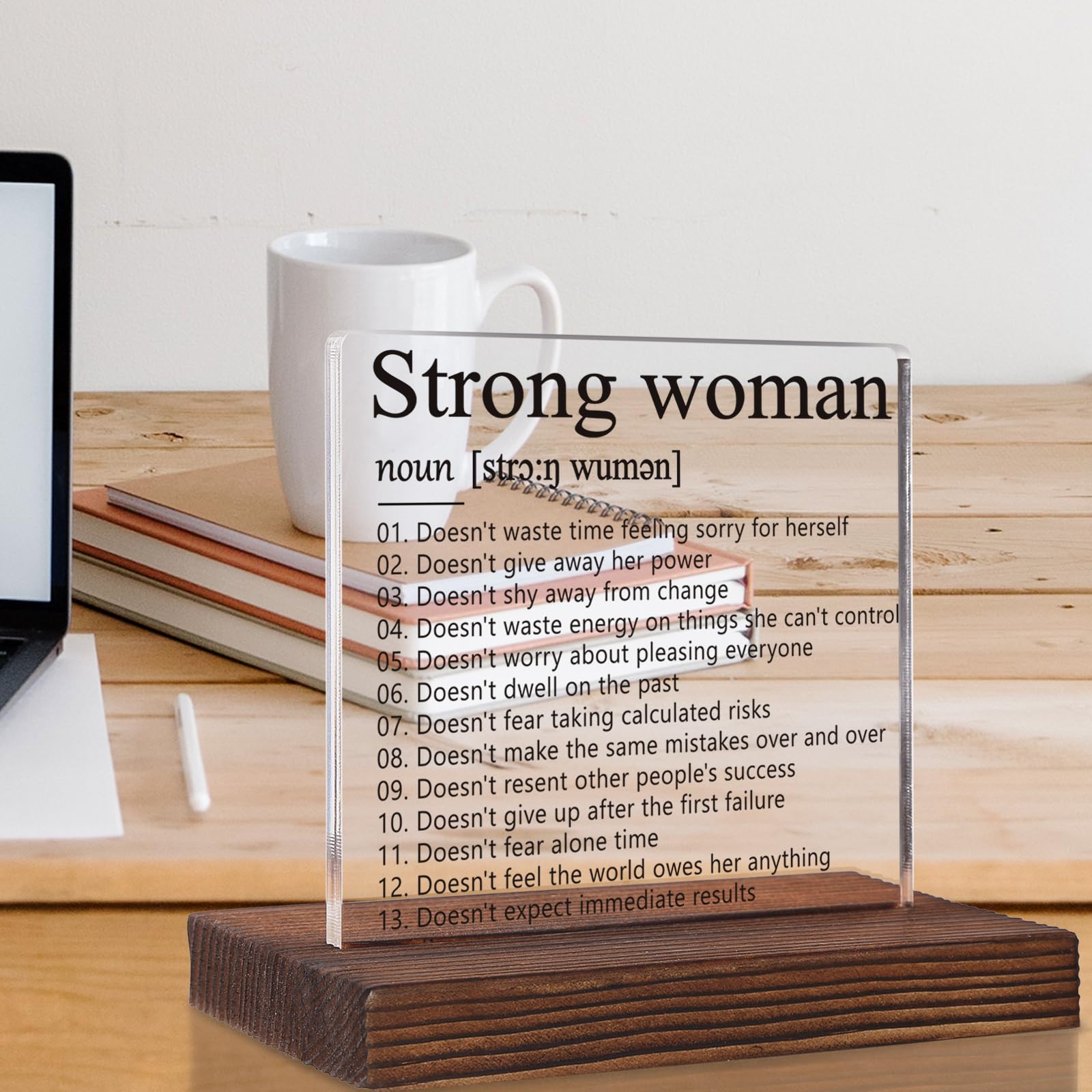 Inspirational Gifts for Women Mom Sister, Strong Woman Definition Sign, Positive Energy Gift for Coworkers Recognition, Motivational Gifts for Friends, Acrylic Desk Decor Plaque VR211