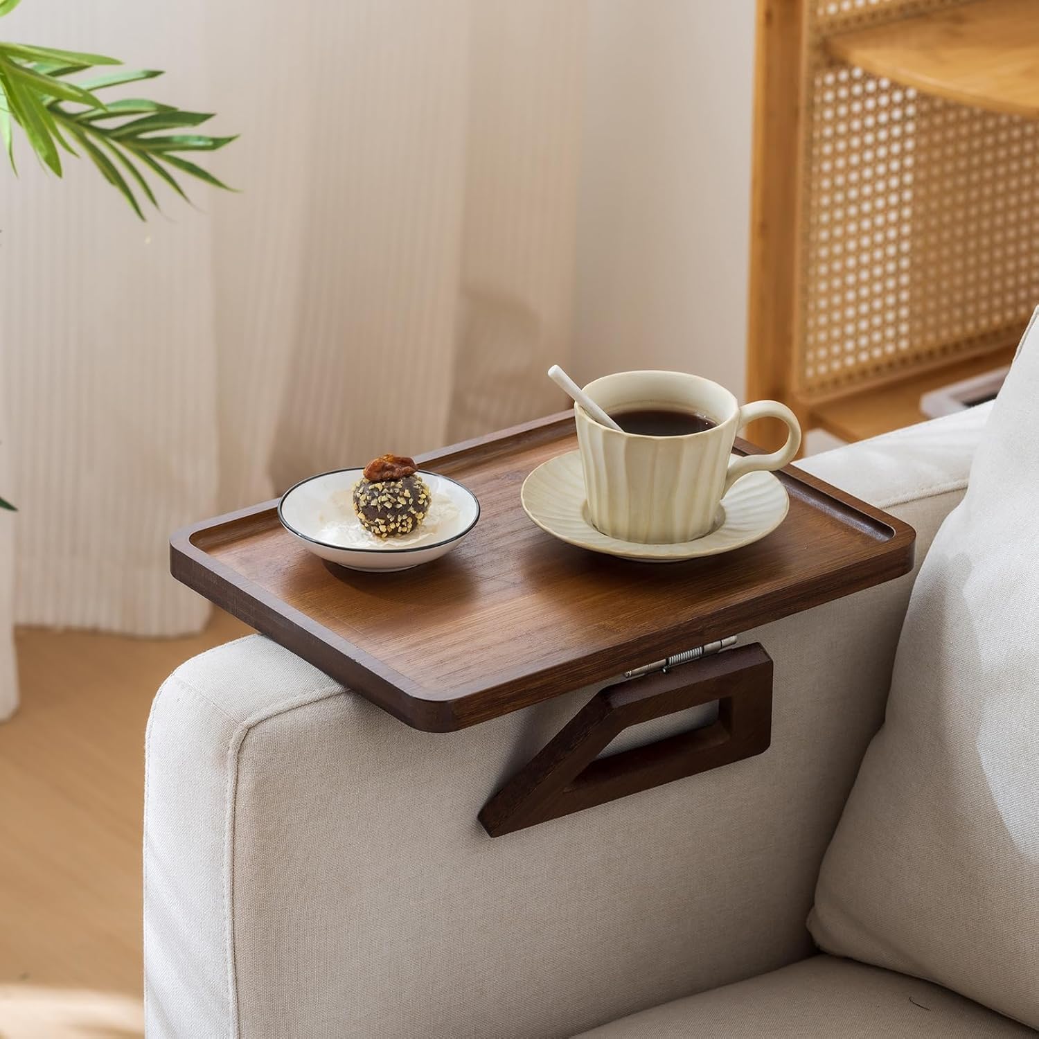 Serving Tray with Gold Handles - Acacia Armrest Tray Decorative Food Tray For Sofa Breakfast, Coffee Table, Dinner & Bar, Kitchen, Bedroom