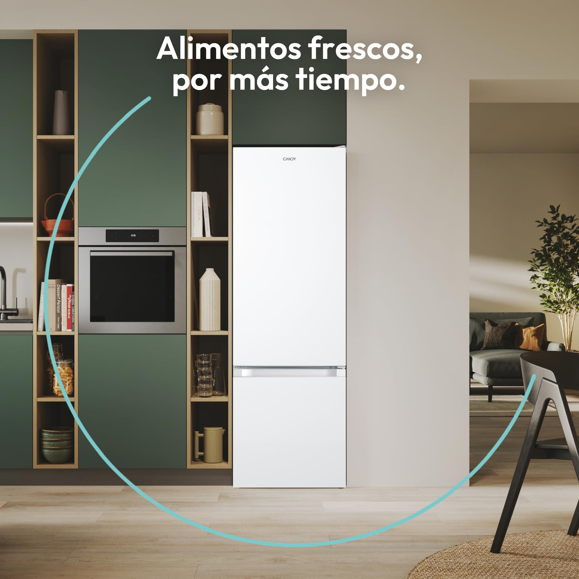 CANDY CCG1S 518EW - Frigorífico Combi, Ancho 55cm, Altura 1,80m, 252L, Cajón Verdulero, Control Mecánico de la temperatura, Iluminación LED, Puerta Reversible, 41DB, Blanco