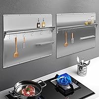 Vista 3 de Protector de pared con protector de pared de acero inoxidable para salpicaduras, con estante de almacenamiento integrado y estante colgante para uso