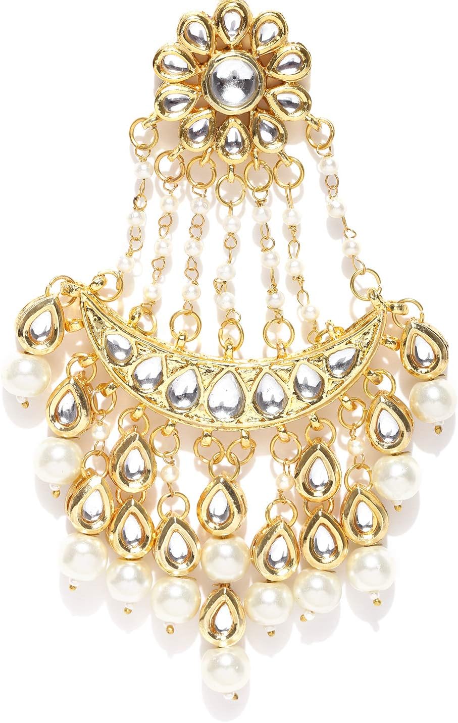 Kundan Wedding Jhumar Passa/jhoomar Maang Tikka/Brooch for Women Girls Hair Chain (Gold)