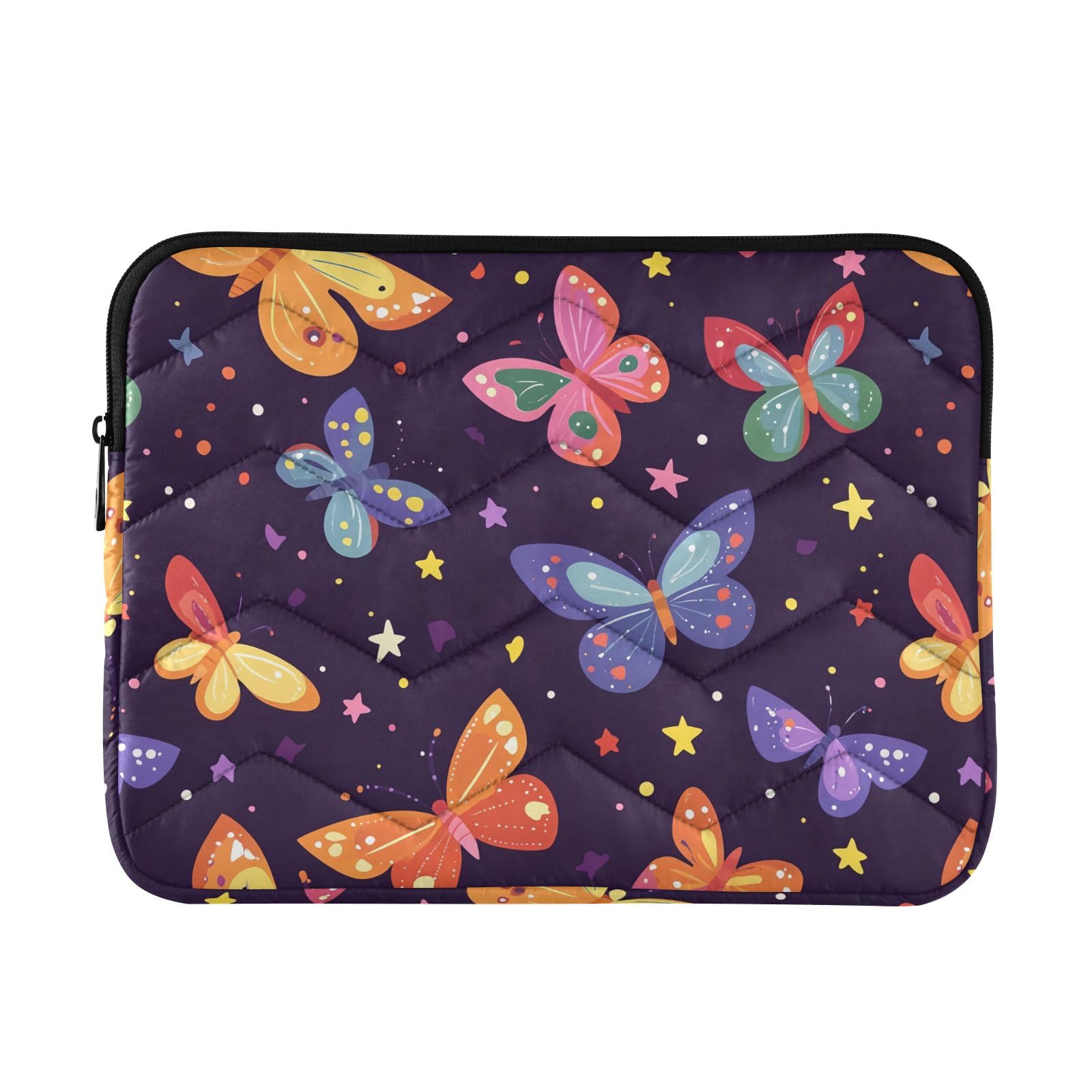 Quilted Laptop Sleeve Cute Butterfly Purple, Padded Zipper Case for 13 to 16 Inch Laptops, Slim Polyester Briefcase Style Bag for Work Travel, Large
