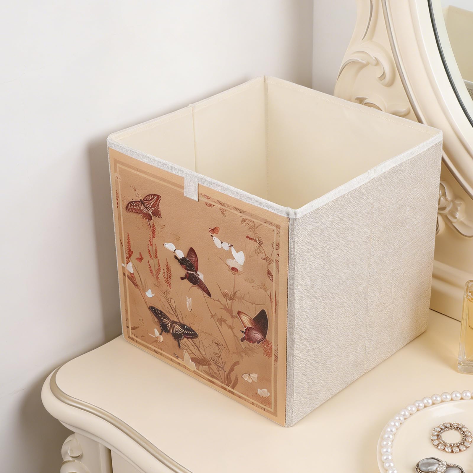 Contenitore organizer per cassetti: scatola portaoggetti in tessuto di lino impermeabile - cubo pieghevole - cestino decorativo a forma di farfalla cinese per scaffali e armadi.