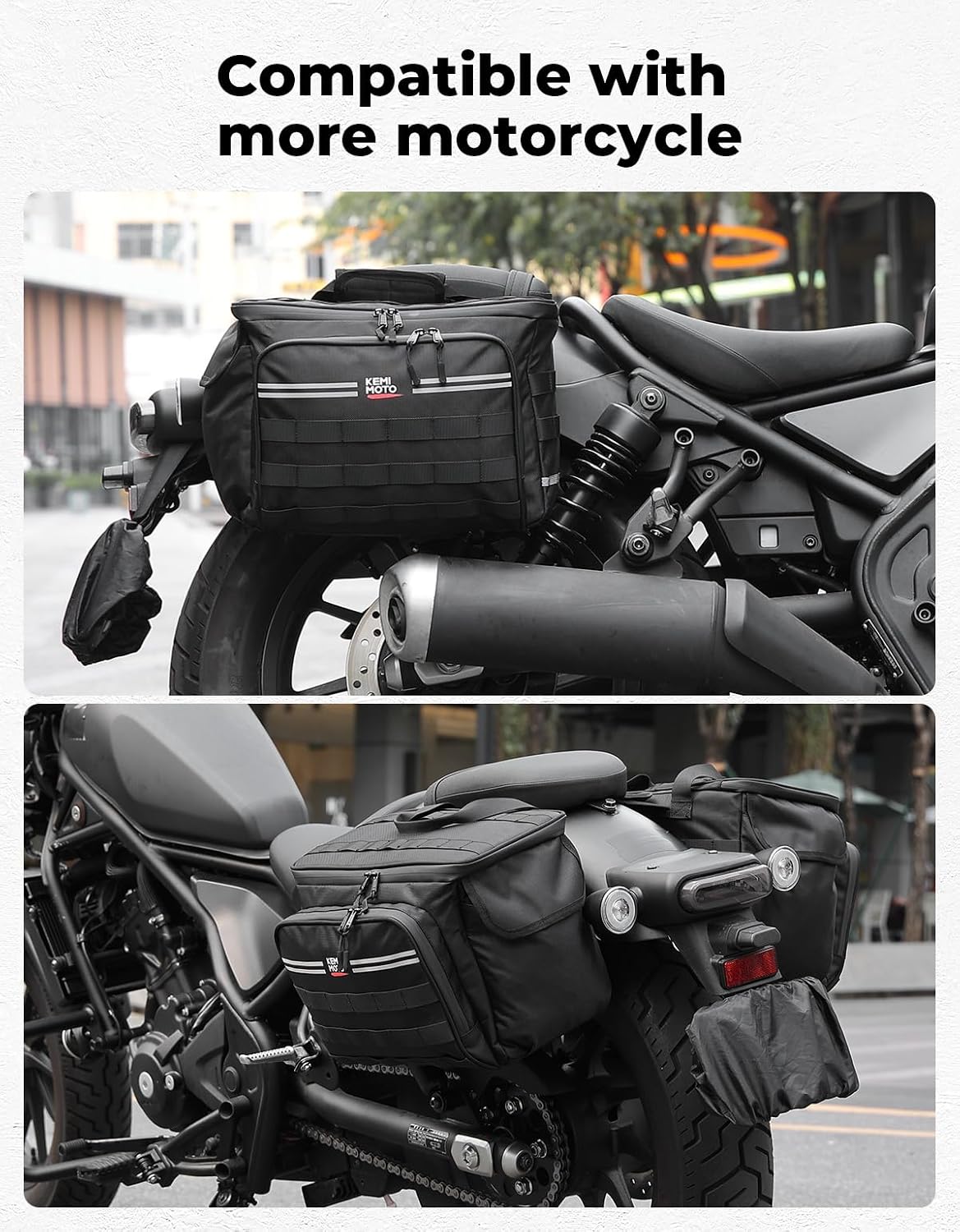 KEMIMOTO Motorcycle Saddlebags 30L(15Lx2) Large Capacity Luggage for Touring & Long Rides, Universal Fit for Cruiser Sportster Softail, Quick-Install Water-resistant Side Panniers