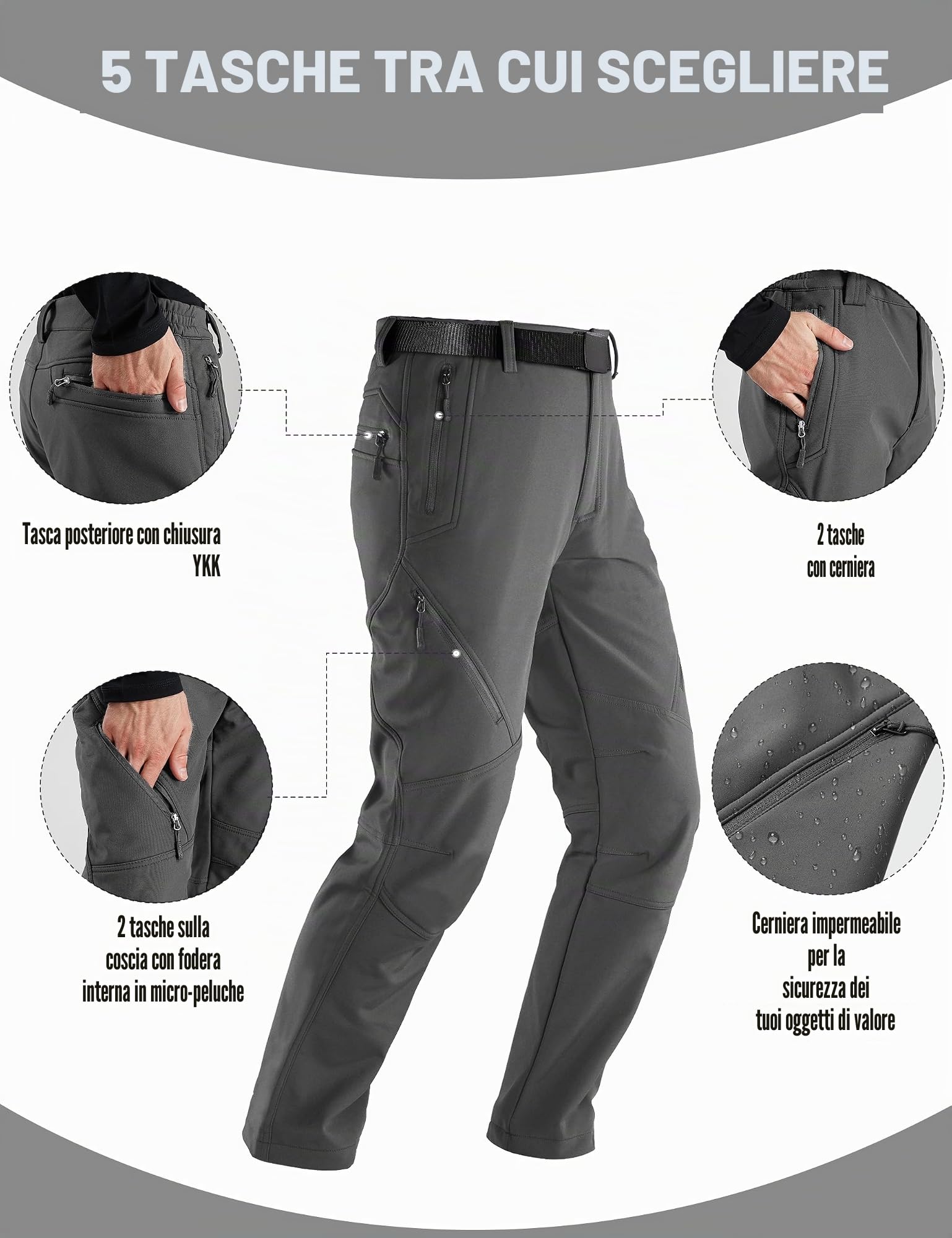 Free Soldier Waterproof Walking Trousers for Men Thermal Fleece Lined Softshell Overtrousers Hiking Trousers Winter Outdoor Tactical Hunting Pants