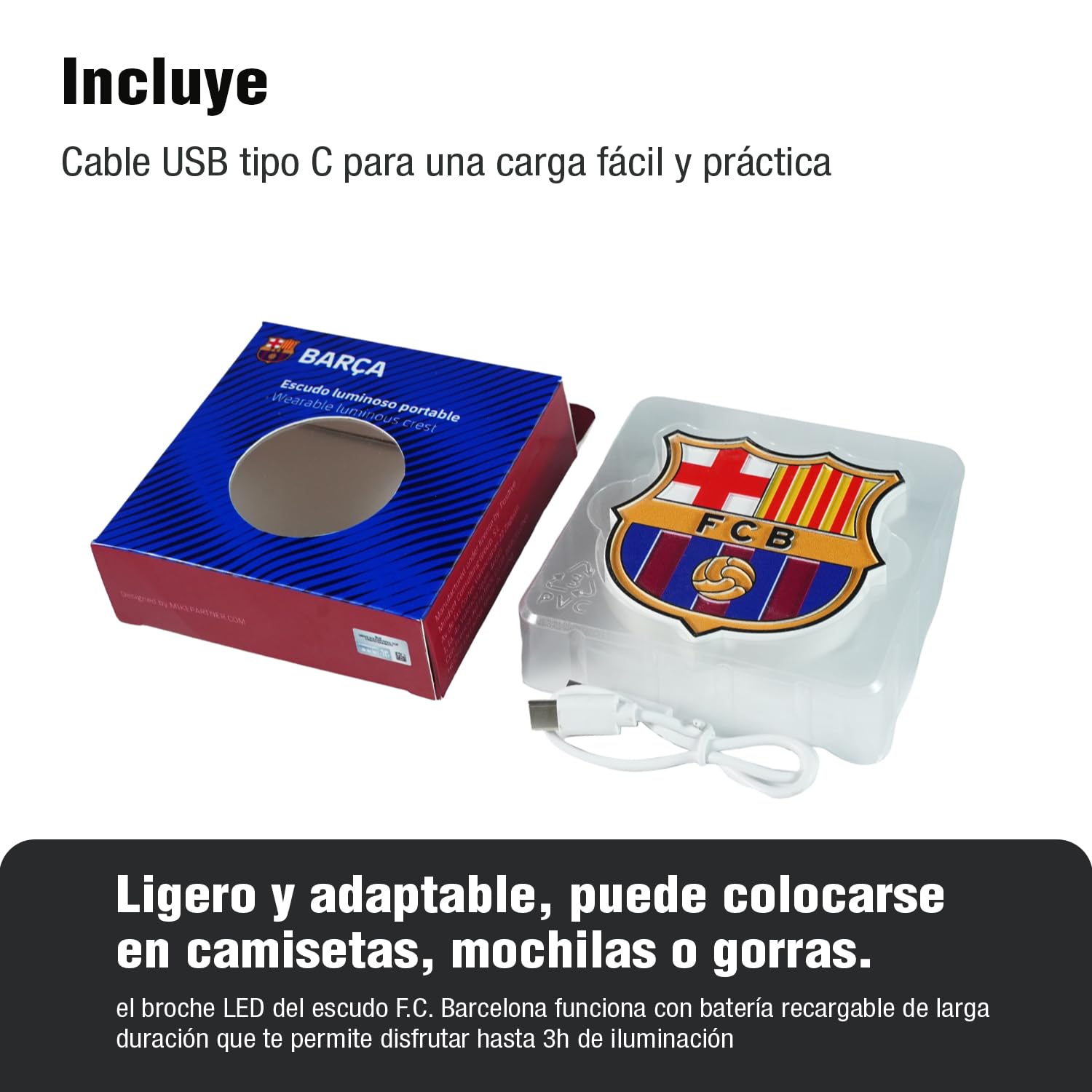 Escudo Portátil Luz LED Real Madrid Barça Valencia F.C. Benfica Batería Recargable 3 Modos de Luz
