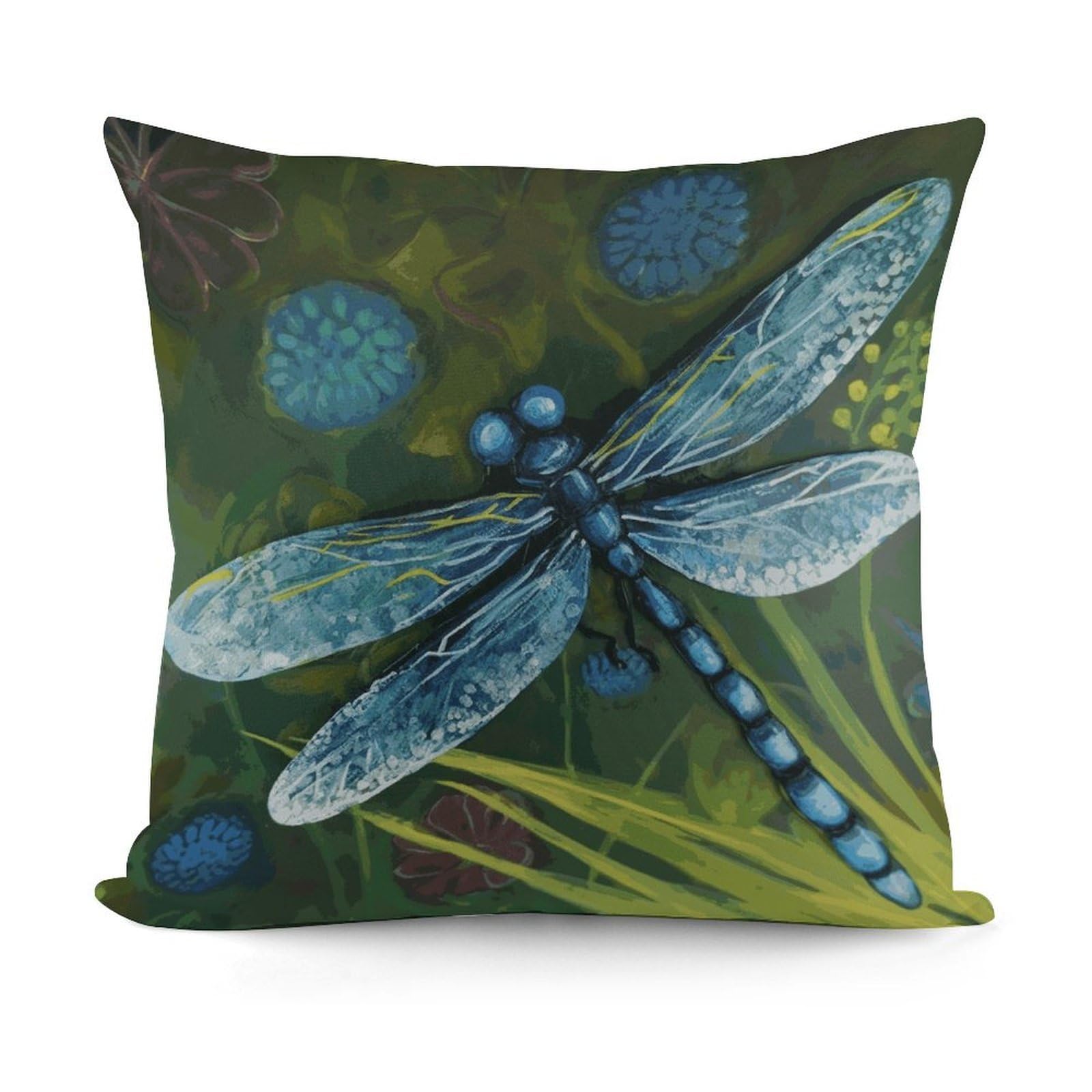 JTREHY Hand Painted Blue Dragonfly Pillow Covers Decorative Throw Pillow Covers Soft Decor Couch Cushion Case Modern Square Pillow Cases Summer Pillow Cover for Sofa Living Room 18x18 in