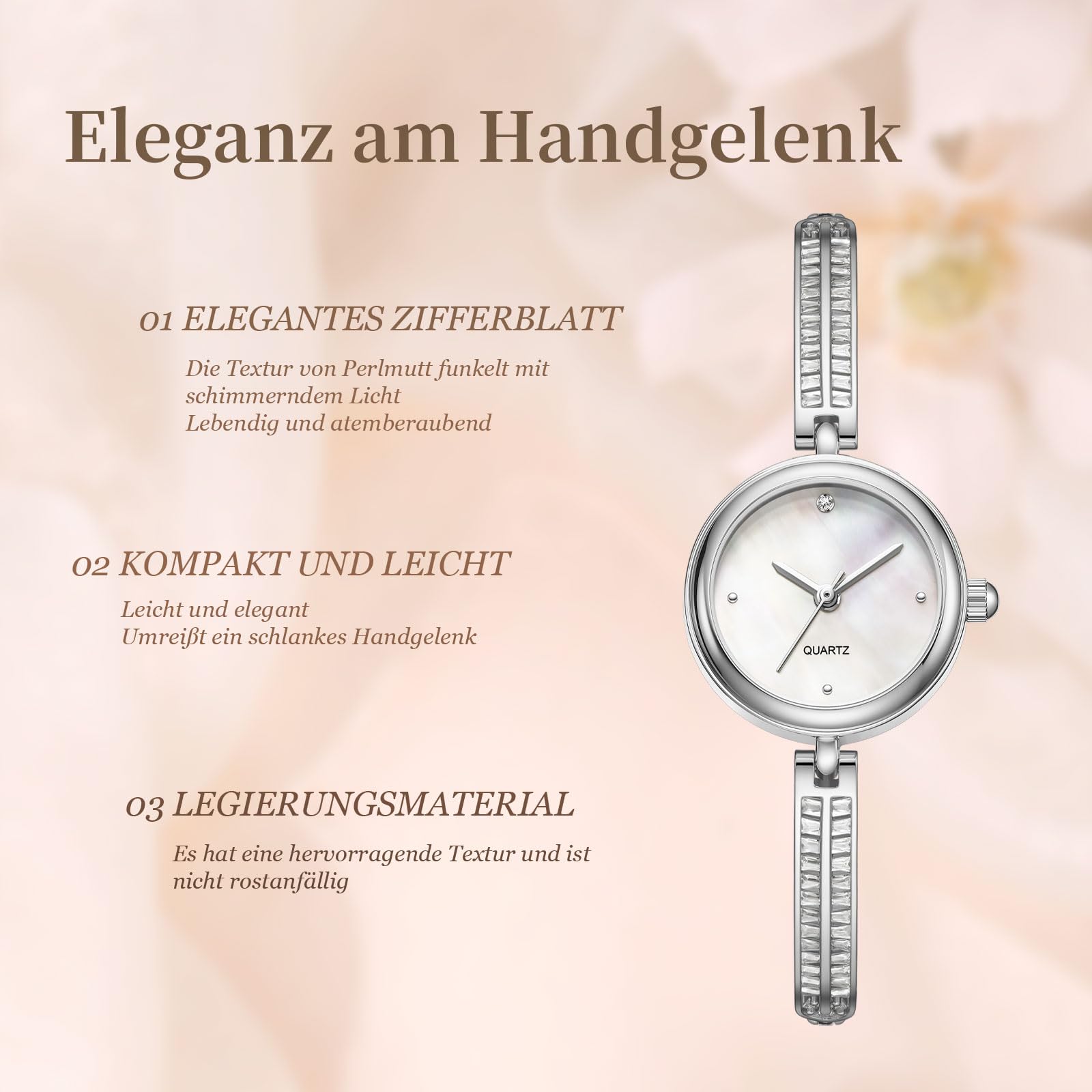 findtime Elegant Armbanduhr Damen 3 ATM Wasserdicht Leichtes Mini Damenuhr Analog Quarz Armbanduhren Verstellbare Damenuhren Verstellbar Strass Armkette Armband Uhr