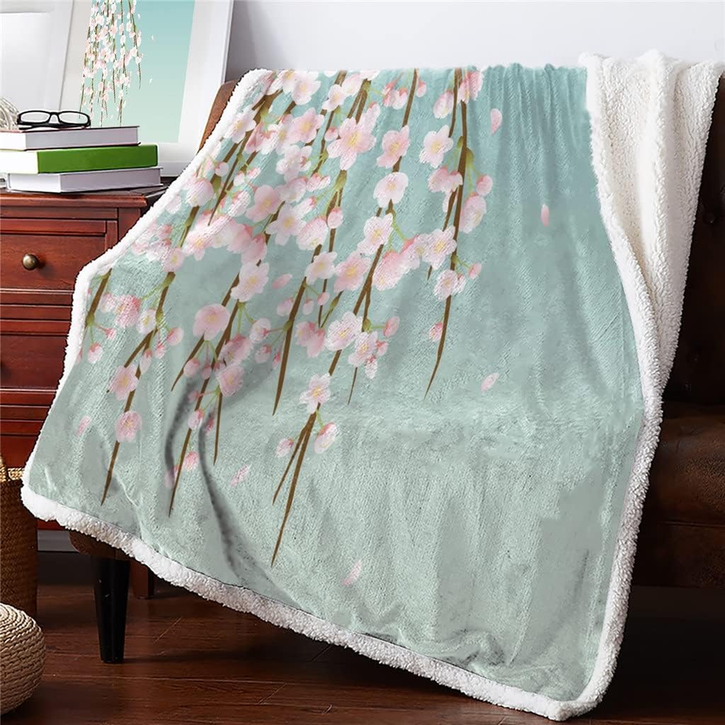 Cherry Blossom Sherpa Blanket Thick Velvet Flannel Bedspreads Office Nap Throw Sofa Cover Bedding