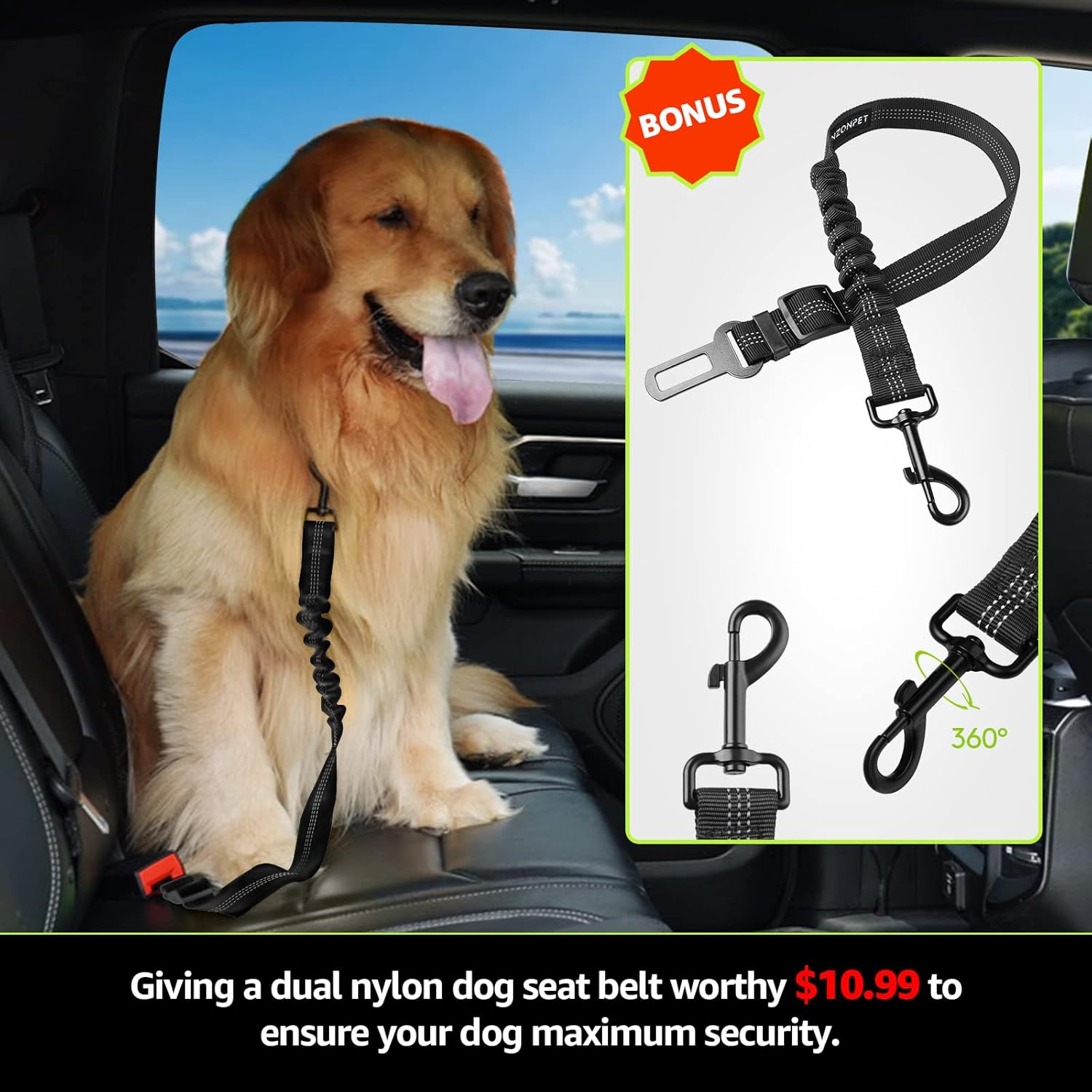 nzonpet Dog Back Seat Covers for Trucks, 100% Waterproof with Big Mesh Window, XL Nonslip Scratchproof Dog Truck Hammock, Heavy Duty Seat Covers for Full Sized Pickup Trucks F150- Green : Pet Supplies