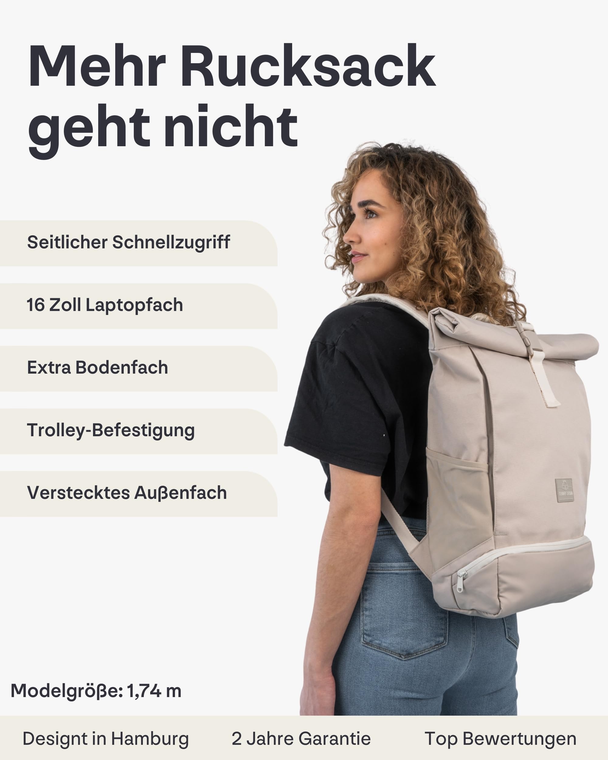 Johnny Urban Allen Medium Rolltop Rucksack 15L Wasserabweisend Beige Damen Herren