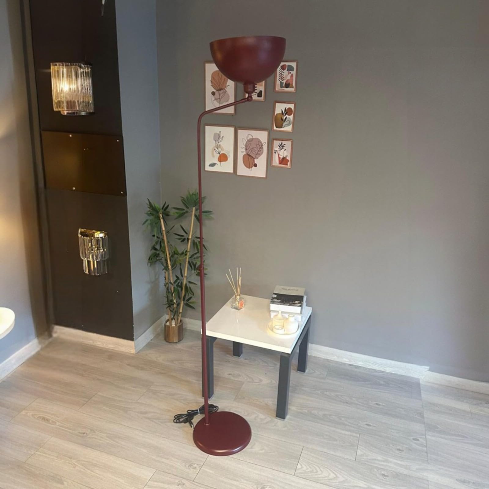 bamyum Gorkiede Lámpara de Pie de Metal Moderna para Dormitorio, Habitación Infantil con Casquillo E27, 30cm de Ancho, Pantalla Ajustable, Borgoña