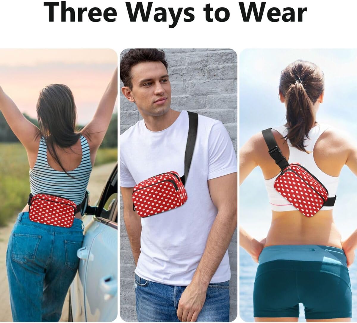 ALAZA Polka Dot Red White Waist Packs Spot Belt Bag Crossbody Bag Fanny Pack Pouch for Men Women Hiking Running Cycling Traveling - Image 5