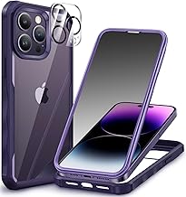 CENHUFO Privacy Cover iPhone 14 Pro, con Protezione Schermo Vetro Temperato Anti Spia e Pellicola Fotocamera [9H HD] 360 Gradi Antiurto Fronte Retro Doppia Custodia per iPhone 14 Pro - Viola scuro
