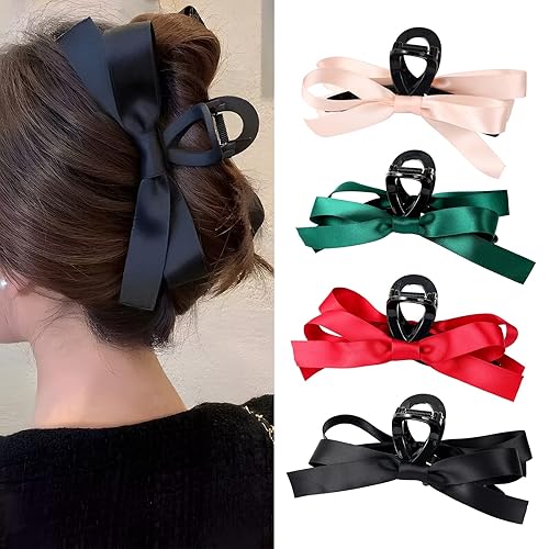 MHDGG Pinzas de pelo con lazo grande para mujer, 4 pinzas antideslizantes para cabello fino y grueso, accesorios de vestir para fiesta de