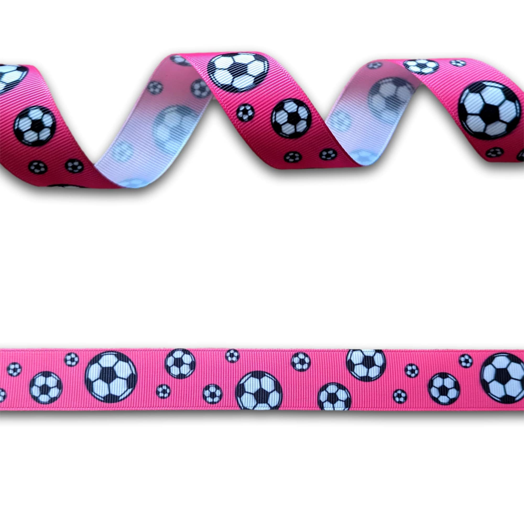 5 Yards (4.5 Metres) Hot Pink Black White Football Soccer Grosgrain Ribbon 25mm Wide, Ideal for Craft Projects, Scrapbooking, DIY Hair Bows, Present Wrapping etc.…