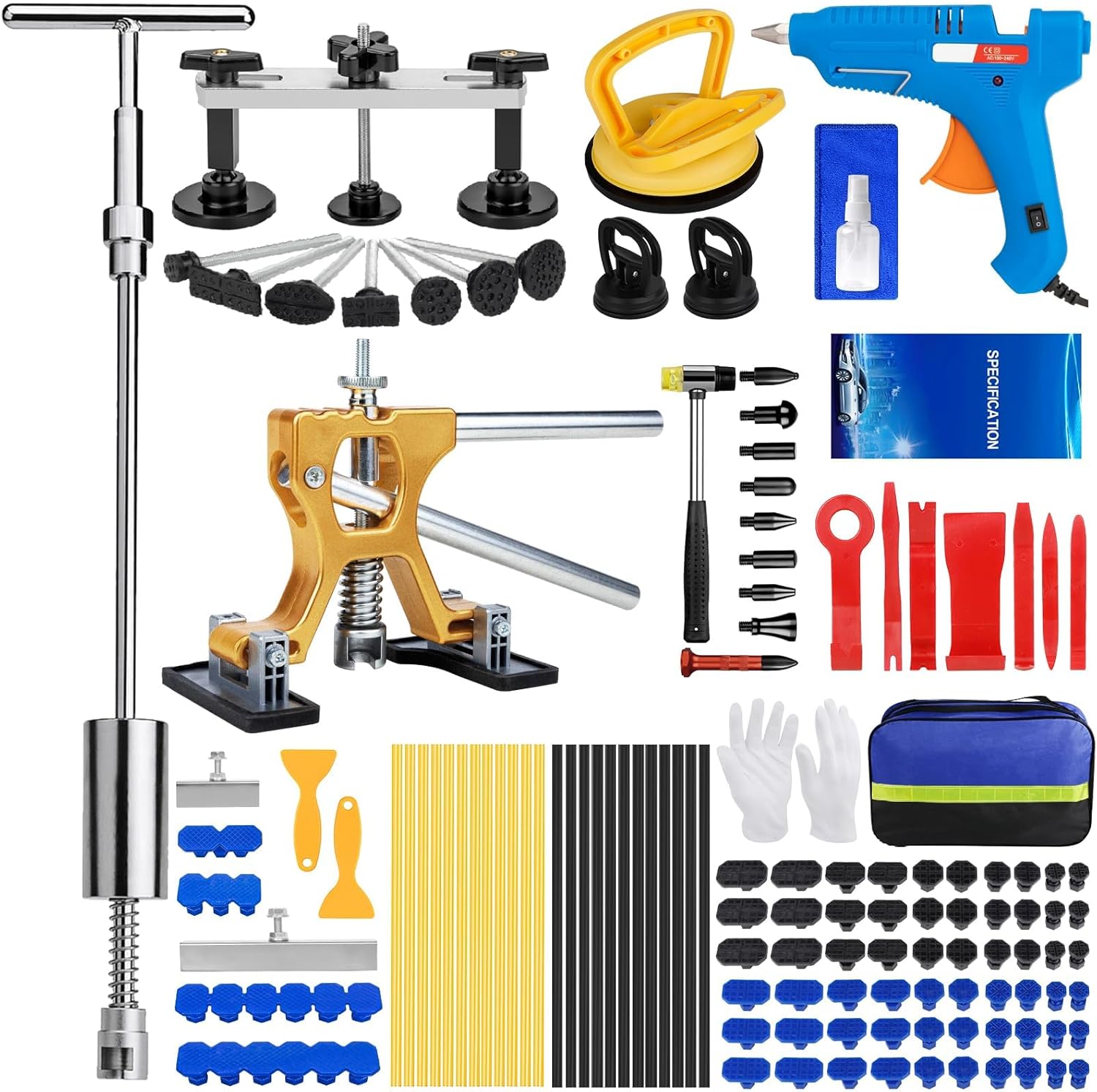 Dent Puller Kit, 135Pcs Car Paintless Dent Removal Kit, Bridge Puller Tools & Adjustable Dent Lifter, Professional Slide Hammer 2 in 1 T-bar for Auto Body Truck Hail Damage DIY Repair